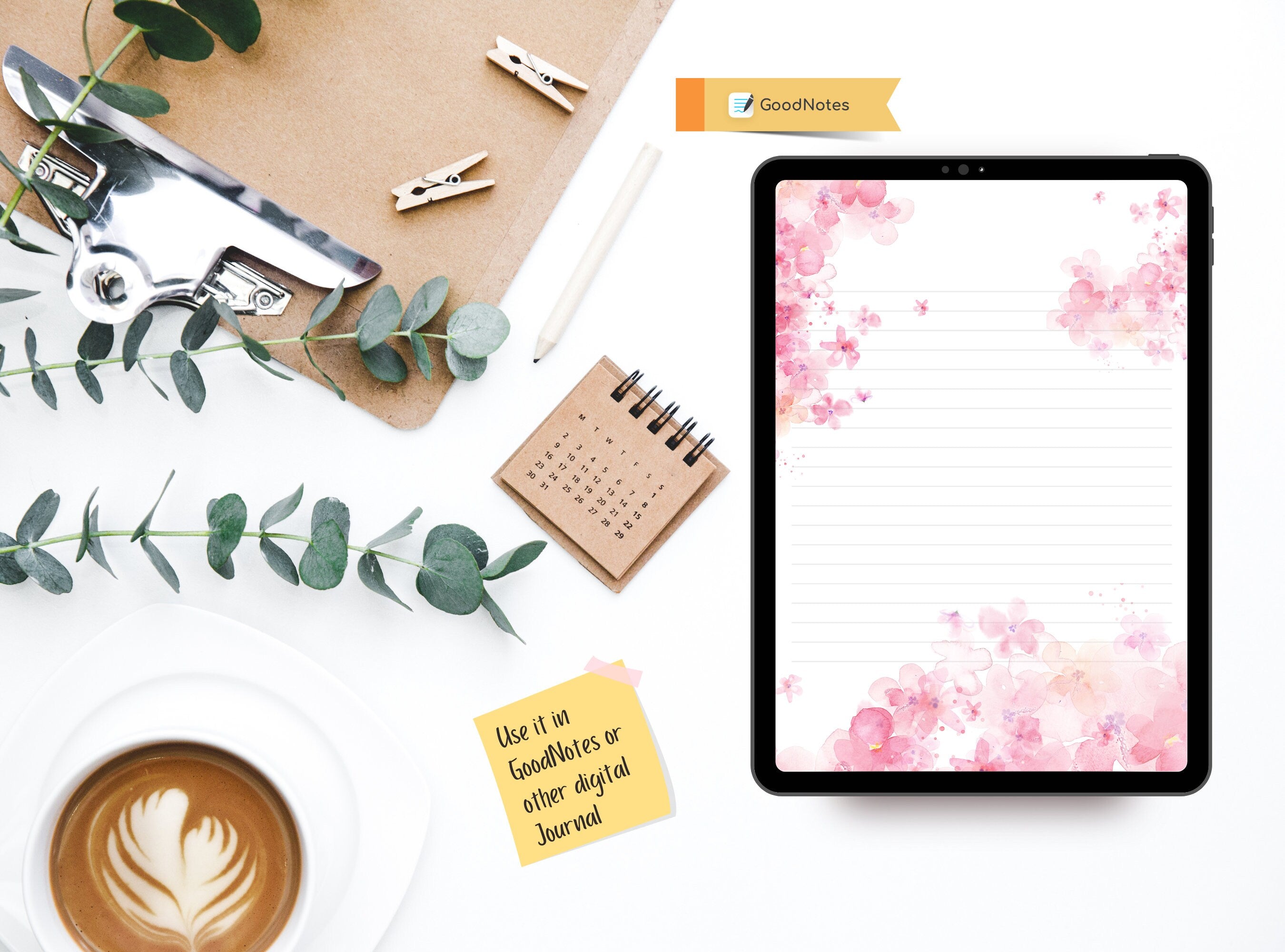 Cherry Blossoms Printable Stationery Paper - Pink Florals, Journal Writing Paper, Letter, Note, Lined Paper, GoodNotes | Sakura