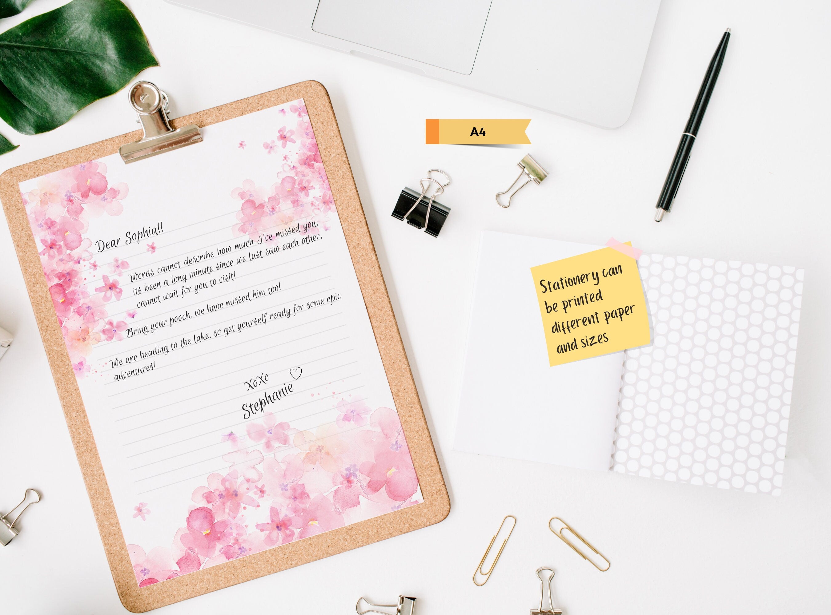 Cherry Blossoms Printable Stationery Paper - Pink Florals, Journal Writing Paper, Letter, Note, Lined Paper, GoodNotes | Sakura