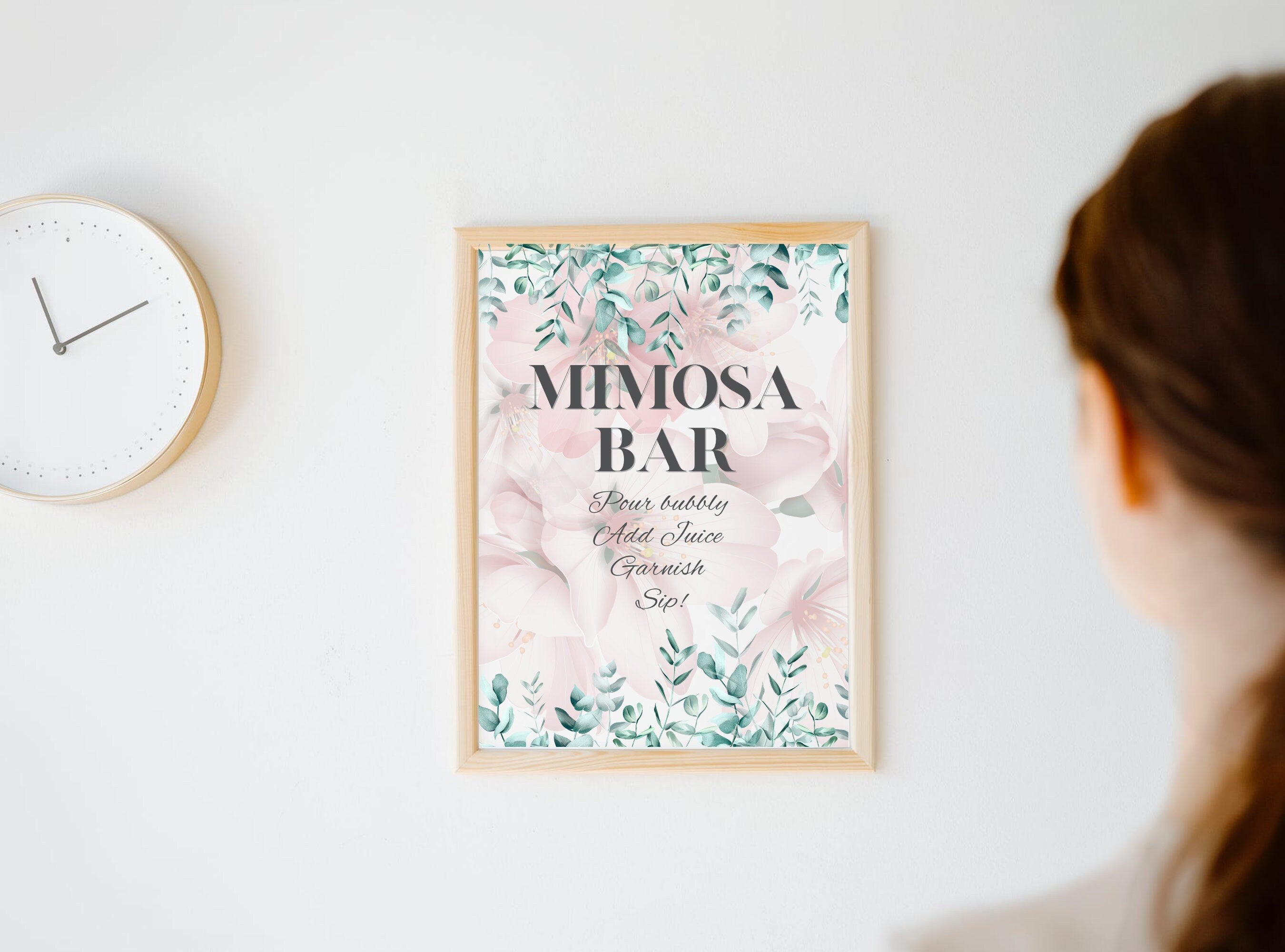 Mimosa Bar Sign - Bubbly Bar Sign, Champagne, Open Bar Wedding Bar Printable Sign - Pink Florals Blossoms Drinks Menu Sign