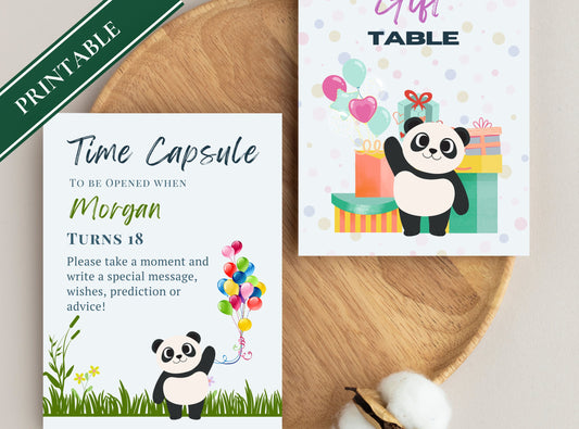 Kids Birthday Panda Party Set Printable Bundle - Welcome Sign, Time Capsule, Gift Table, Thank You Tags, Cup Cake Topper, | Happy Panda