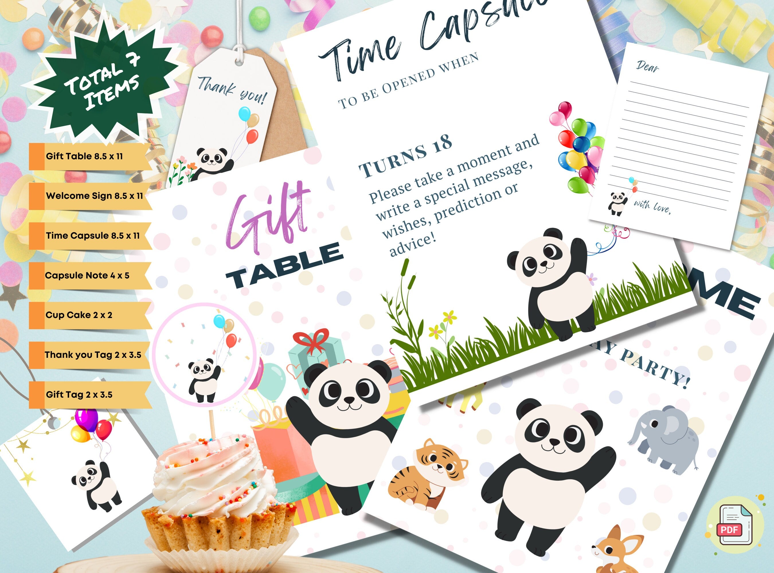 Kids Birthday Panda Party Set Printable Bundle - Welcome Sign, Time Capsule, Gift Table, Thank You Tags, Cup Cake Topper, | Happy Panda