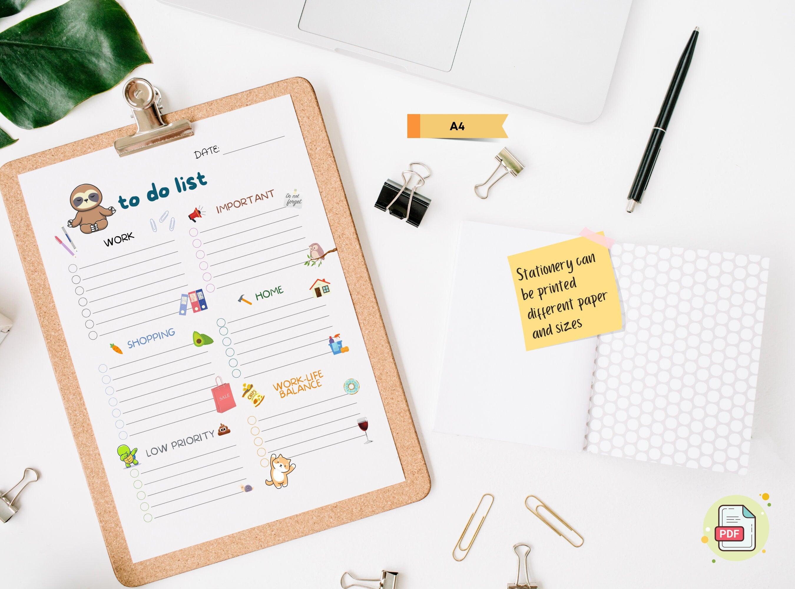 Funny Cute To Do List - Printable Task List, Things to Do, Checklist, Daily, Shopping To Do List, Letter size and A4 | Cute Animals | Sloth