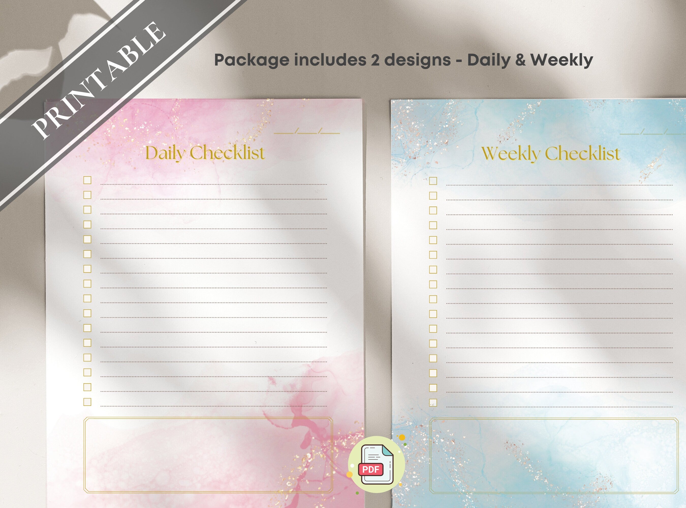 Simple To Do List - Blue Pink Printable Task List, Things to Do, Checklist, Daily Weekly Reminder List, Letter size and A4 | Alcohol Ink