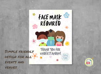 FACE MASK REQUIRED Signs Bundle - Printable Mask Sign, Mask Door Sign, Friendly Mask Sign | Inclusive