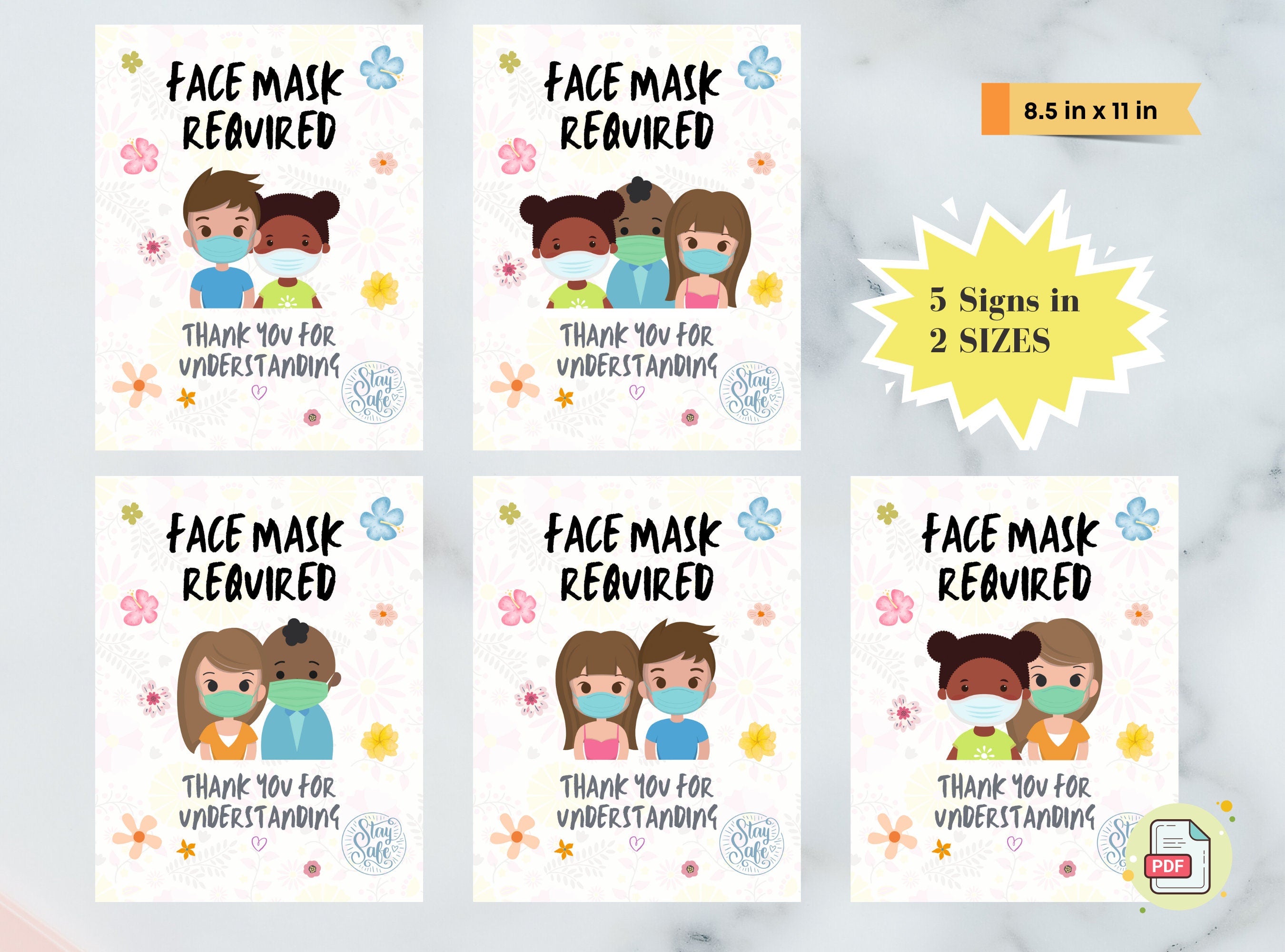 FACE MASK REQUIRED Signs Bundle - Printable Mask Sign, Mask Door Sign, Friendly Mask Sign | Inclusive