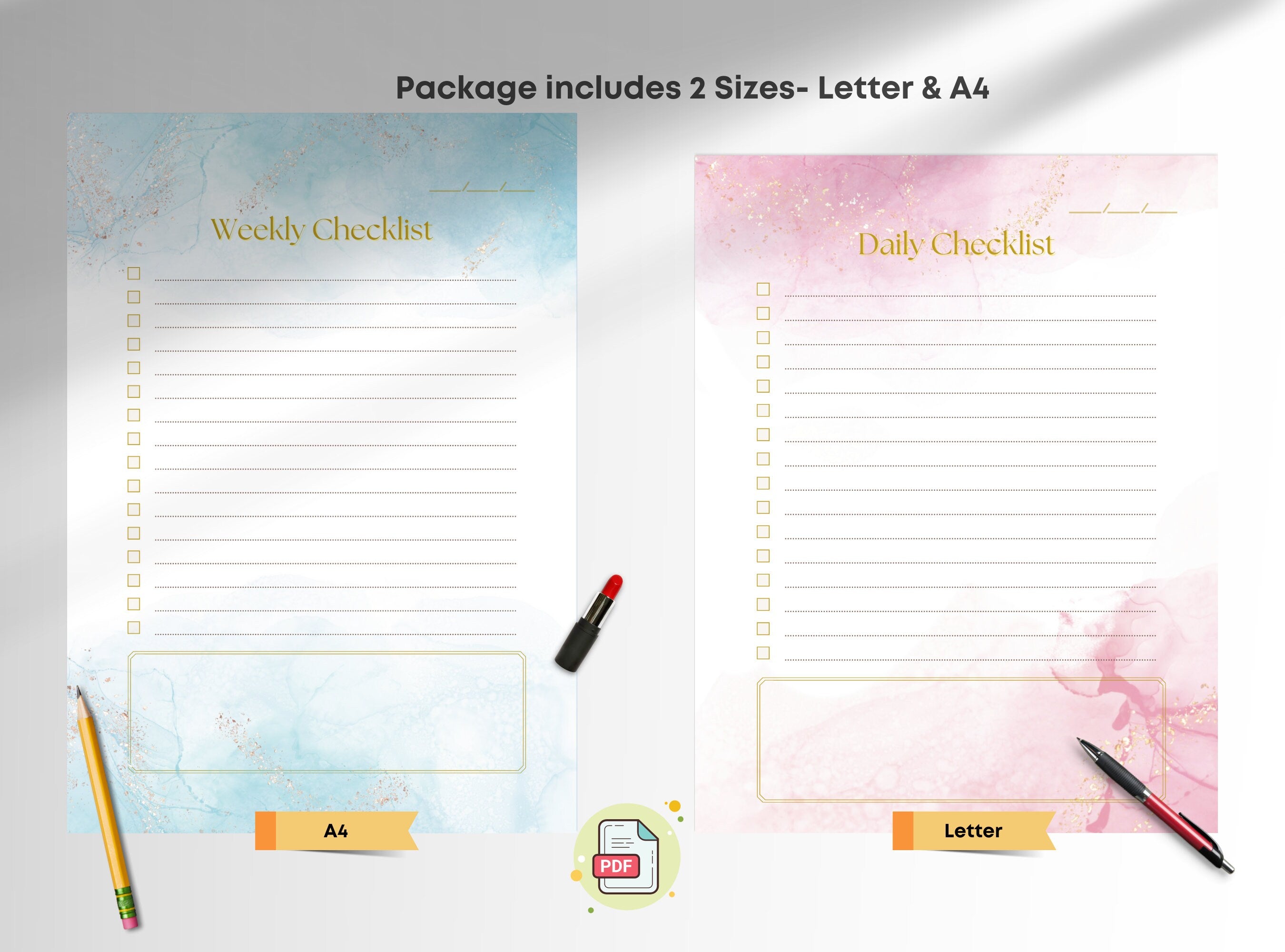 Simple To Do List - Blue Pink Printable Task List, Things to Do, Checklist, Daily Weekly Reminder List, Letter size and A4 | Alcohol Ink