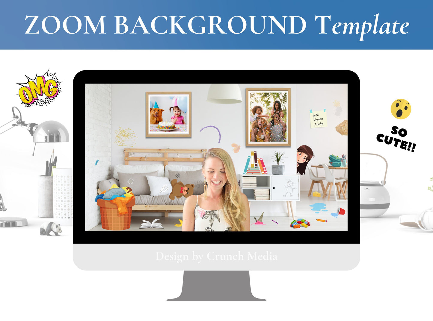 ZOOM Background Template, Wallpaper, Virtual, Backdrop, Meeting, Office | Funny | Messy Kids Room