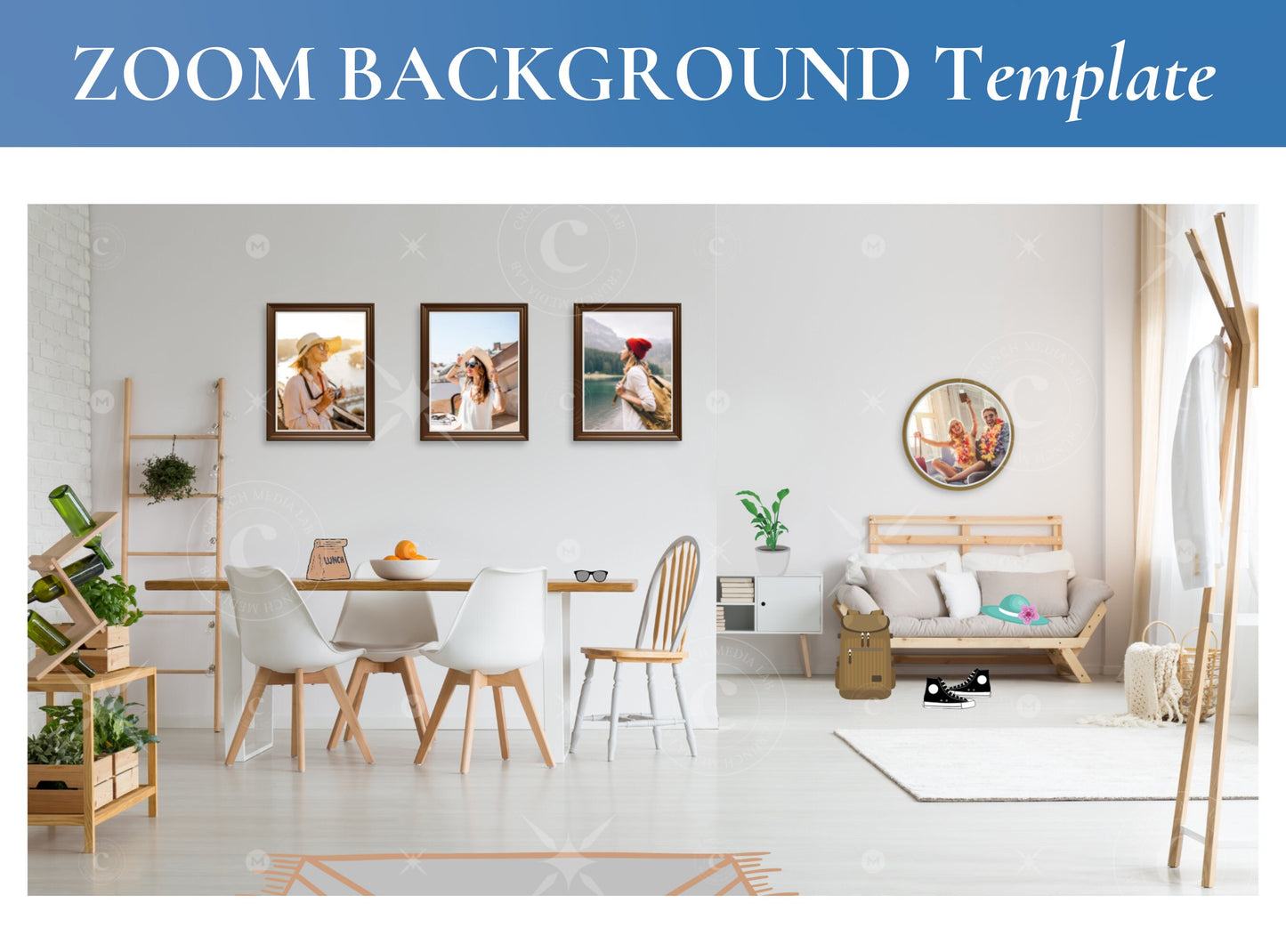 ZOOM Background Template, Wallpaper, Virtual, Backdrop, Meeting, Office | Boho Chic | Living Room