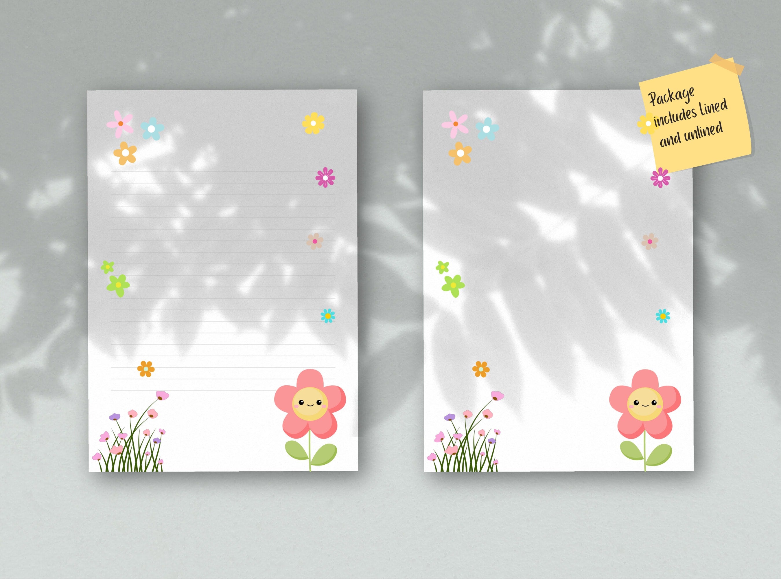 Cute Floral Daisy Flowers Printable Stationery Paper -  Paper, Letter, Note, Lined Paper, GoodNotes | Happy Daisy