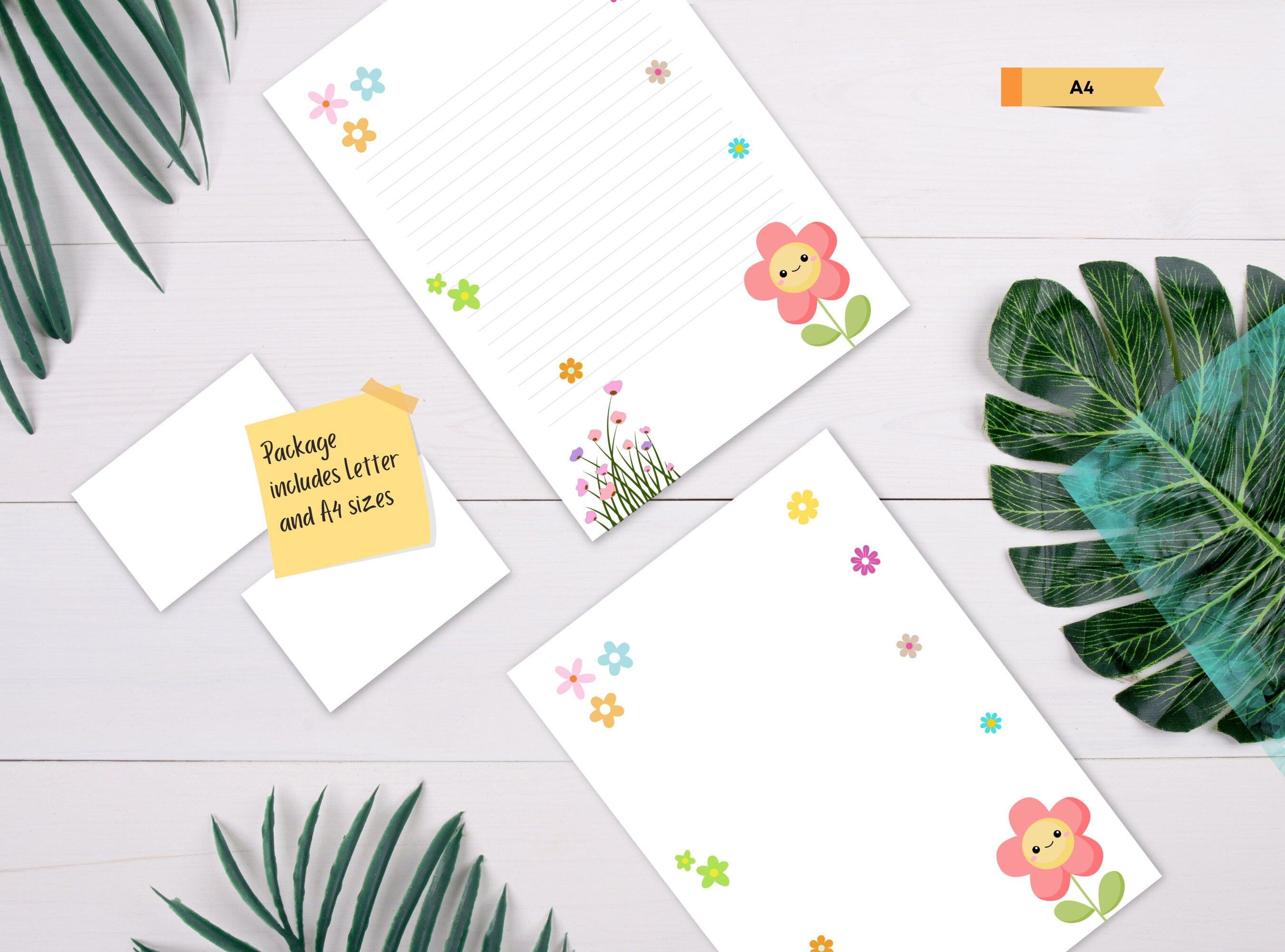 Cute Floral Daisy Flowers Printable Stationery Paper -  Paper, Letter, Note, Lined Paper, GoodNotes | Happy Daisy