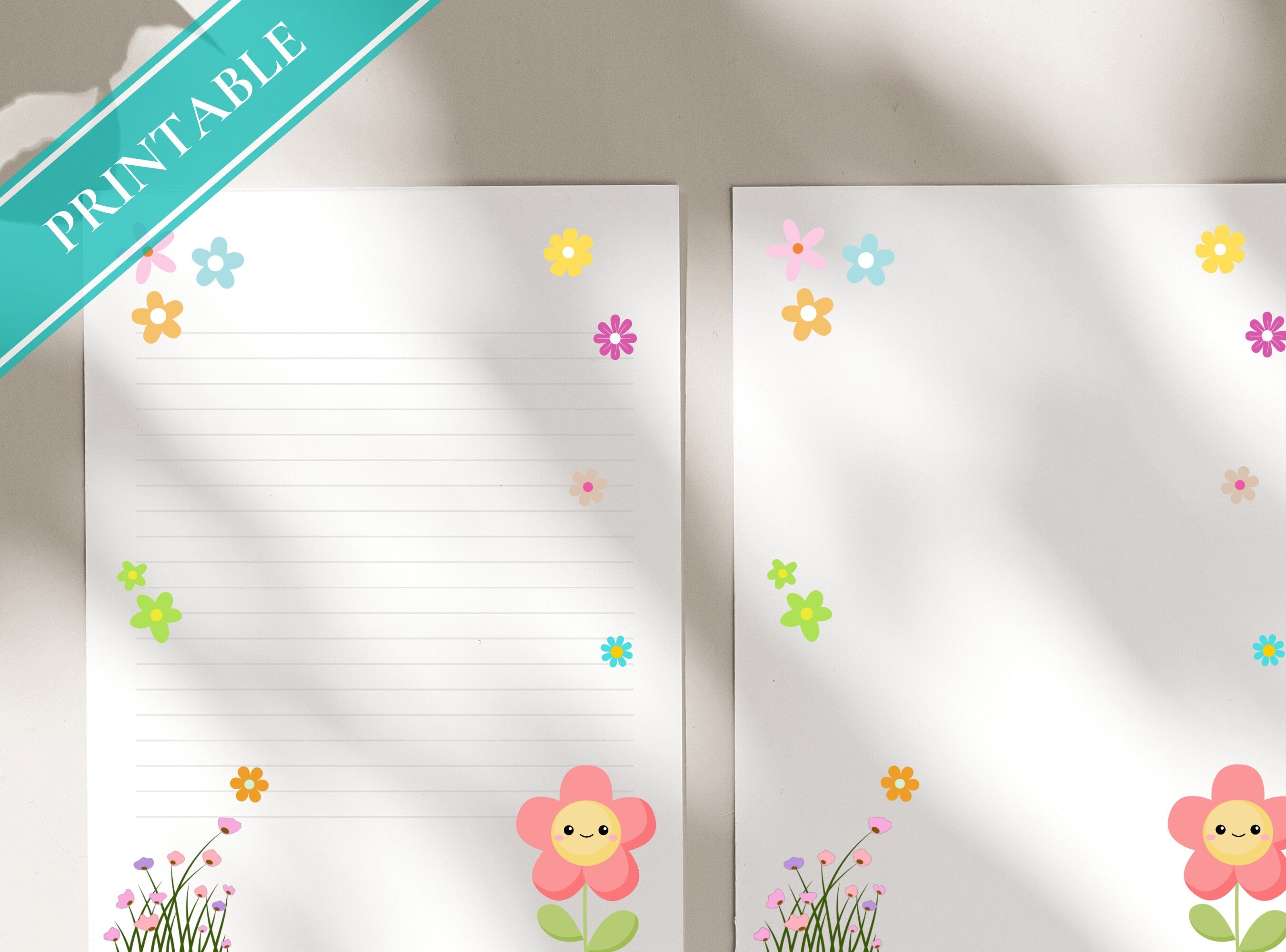 Cute Floral Daisy Flowers Printable Stationery Paper -  Paper, Letter, Note, Lined Paper, GoodNotes | Happy Daisy