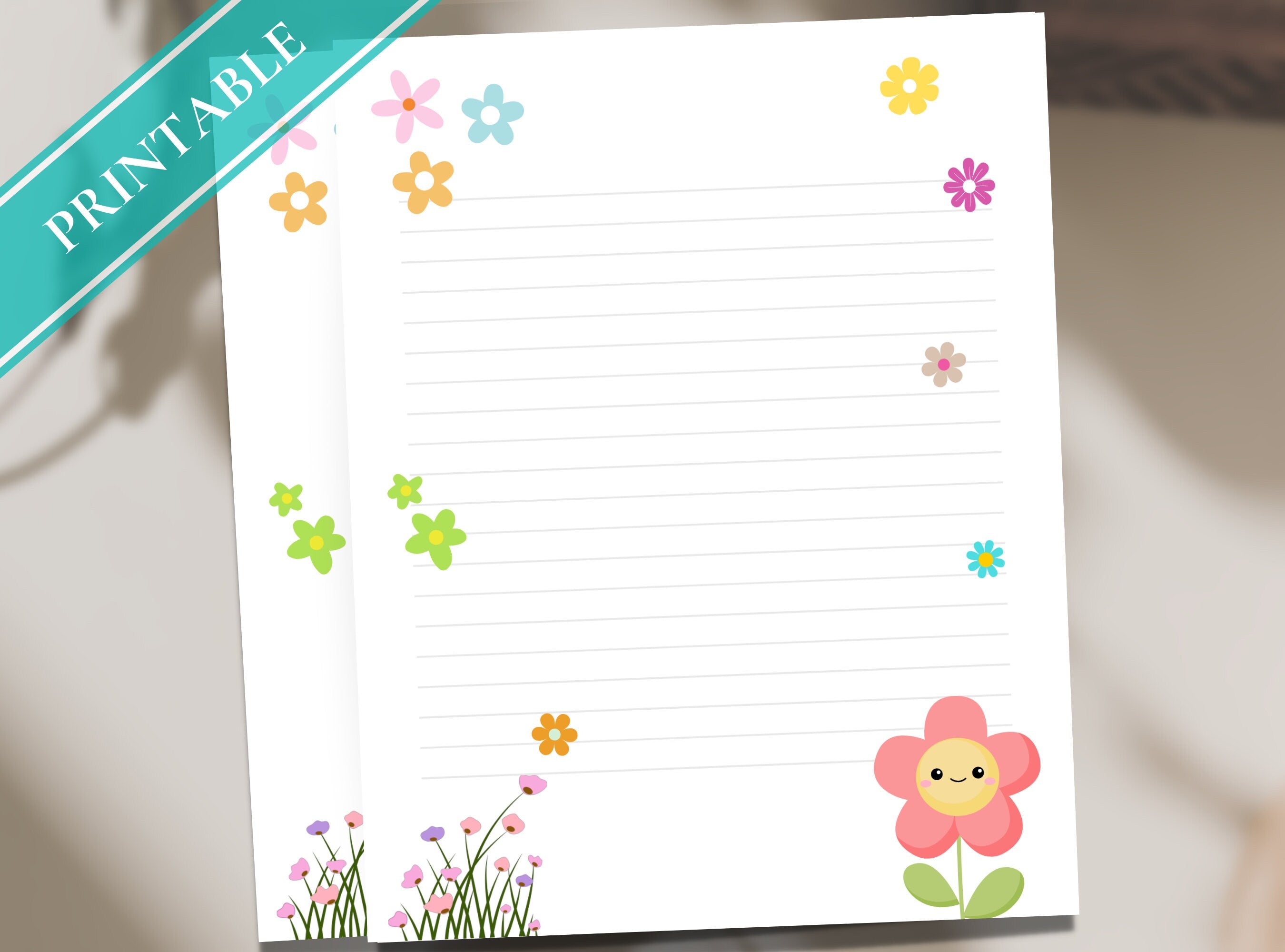 Cute Floral Daisy Flowers Printable Stationery Paper -  Paper, Letter, Note, Lined Paper, GoodNotes | Happy Daisy