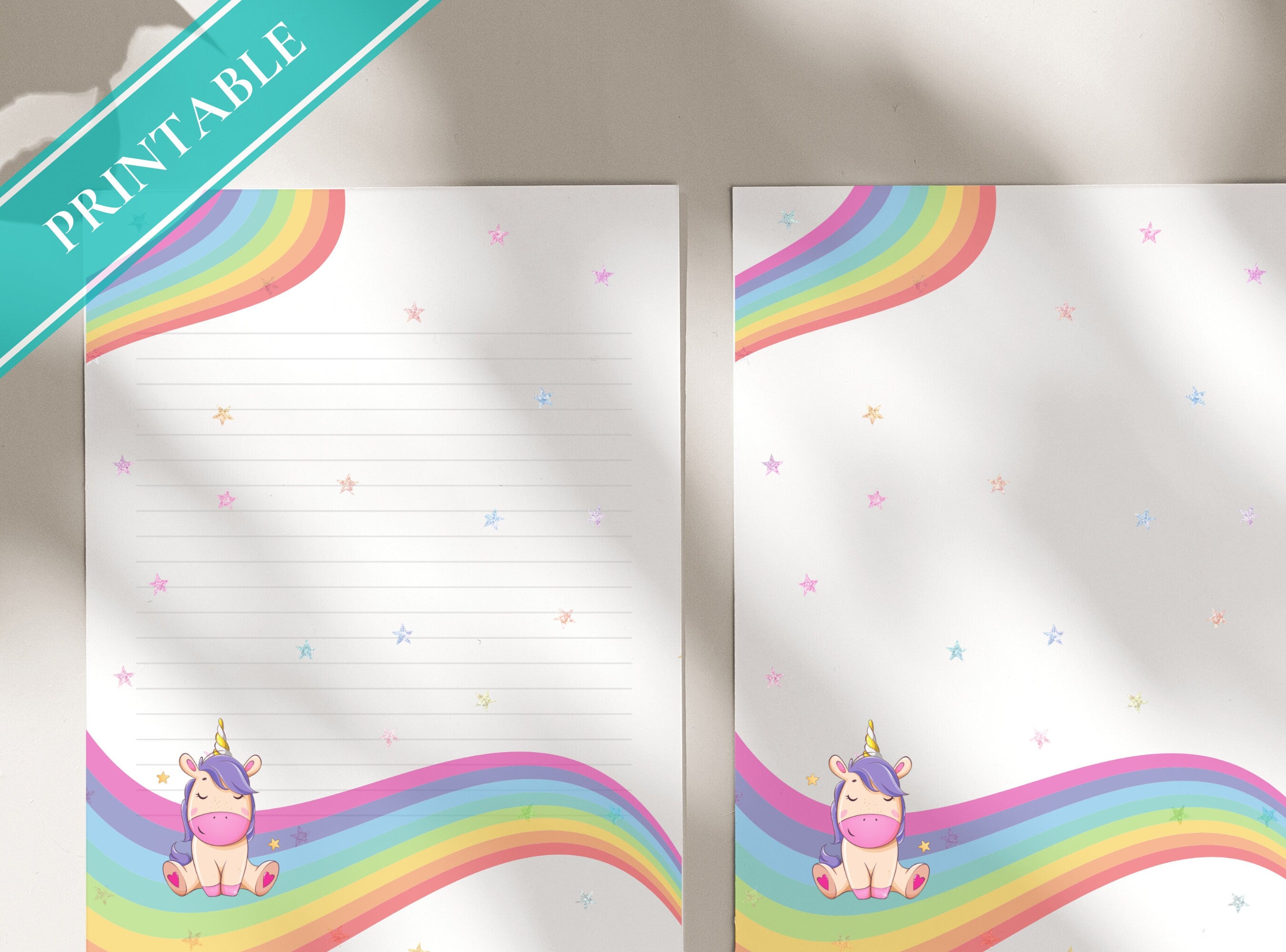 Rainbow Unicorn Printable Stationery Paper - Cute Happy Magic Paper, Letter, Note, Lined Paper, GoodNotes | Happy Unicorn