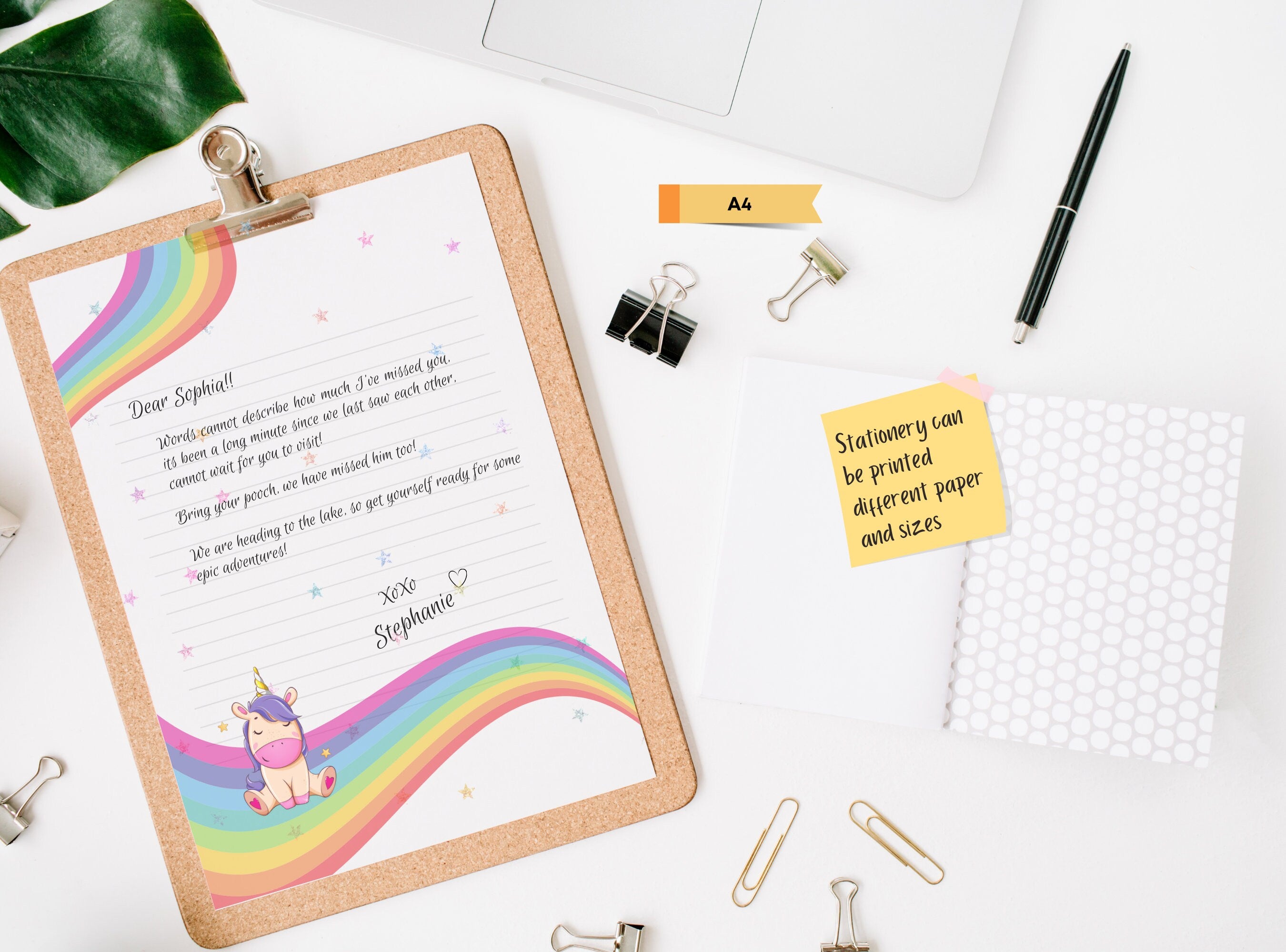 Rainbow Unicorn Printable Stationery Paper - Cute Happy Magic Paper, Letter, Note, Lined Paper, GoodNotes | Happy Unicorn