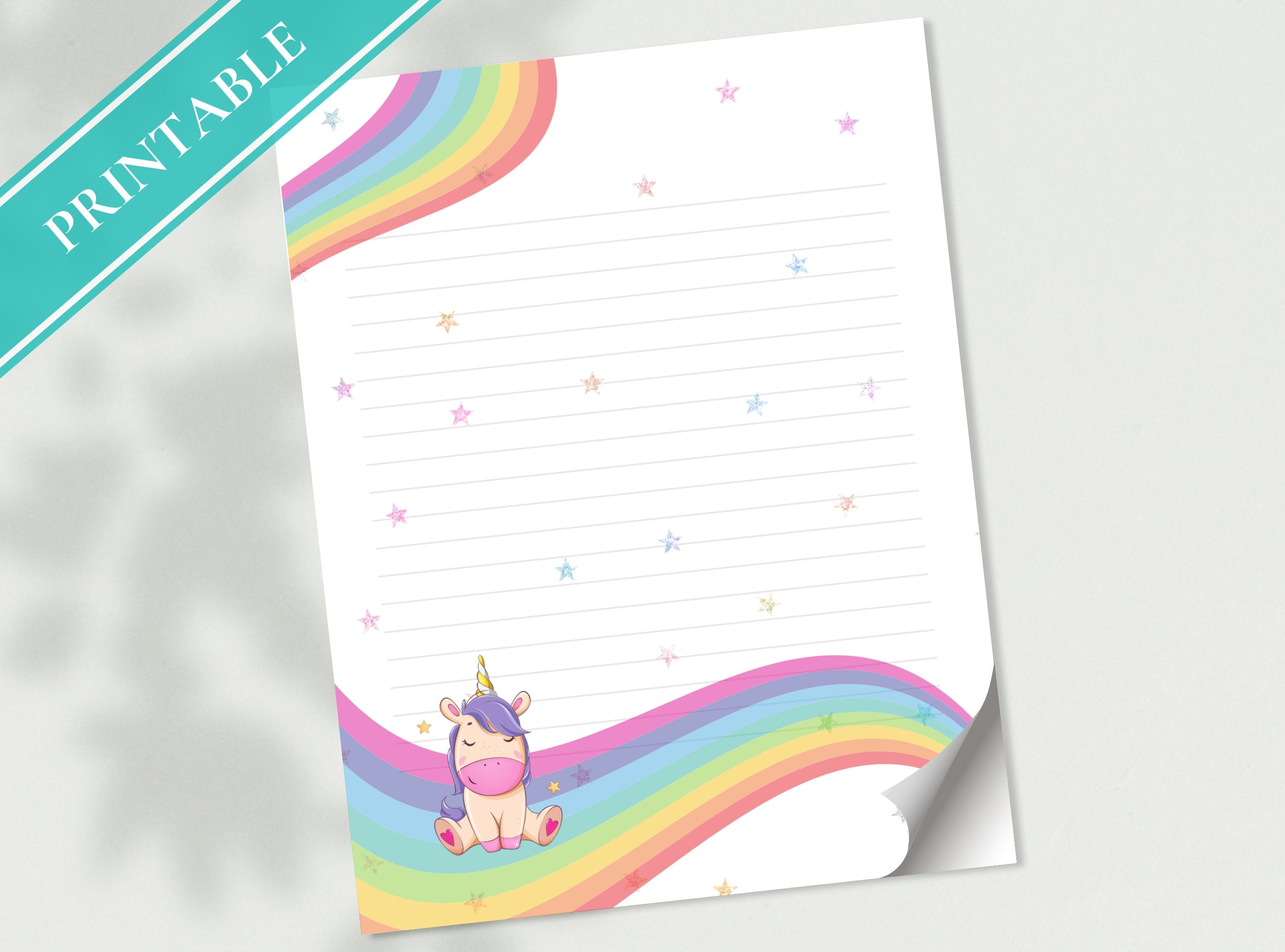 Rainbow Unicorn Printable Stationery Paper - Cute Happy Magic Paper, Letter, Note, Lined Paper, GoodNotes | Happy Unicorn