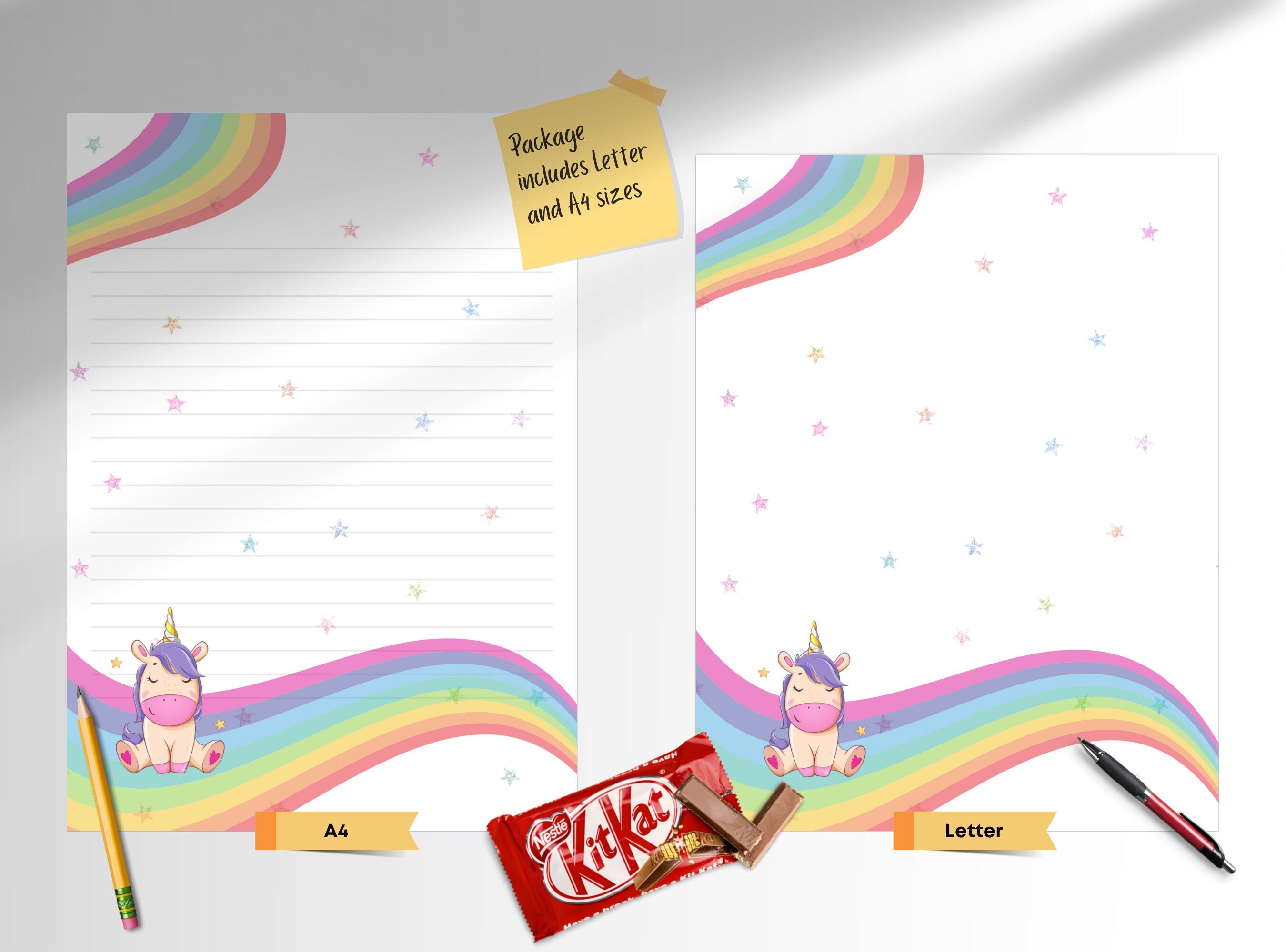 Rainbow Unicorn Printable Stationery Paper - Cute Happy Magic Paper, Letter, Note, Lined Paper, GoodNotes | Happy Unicorn