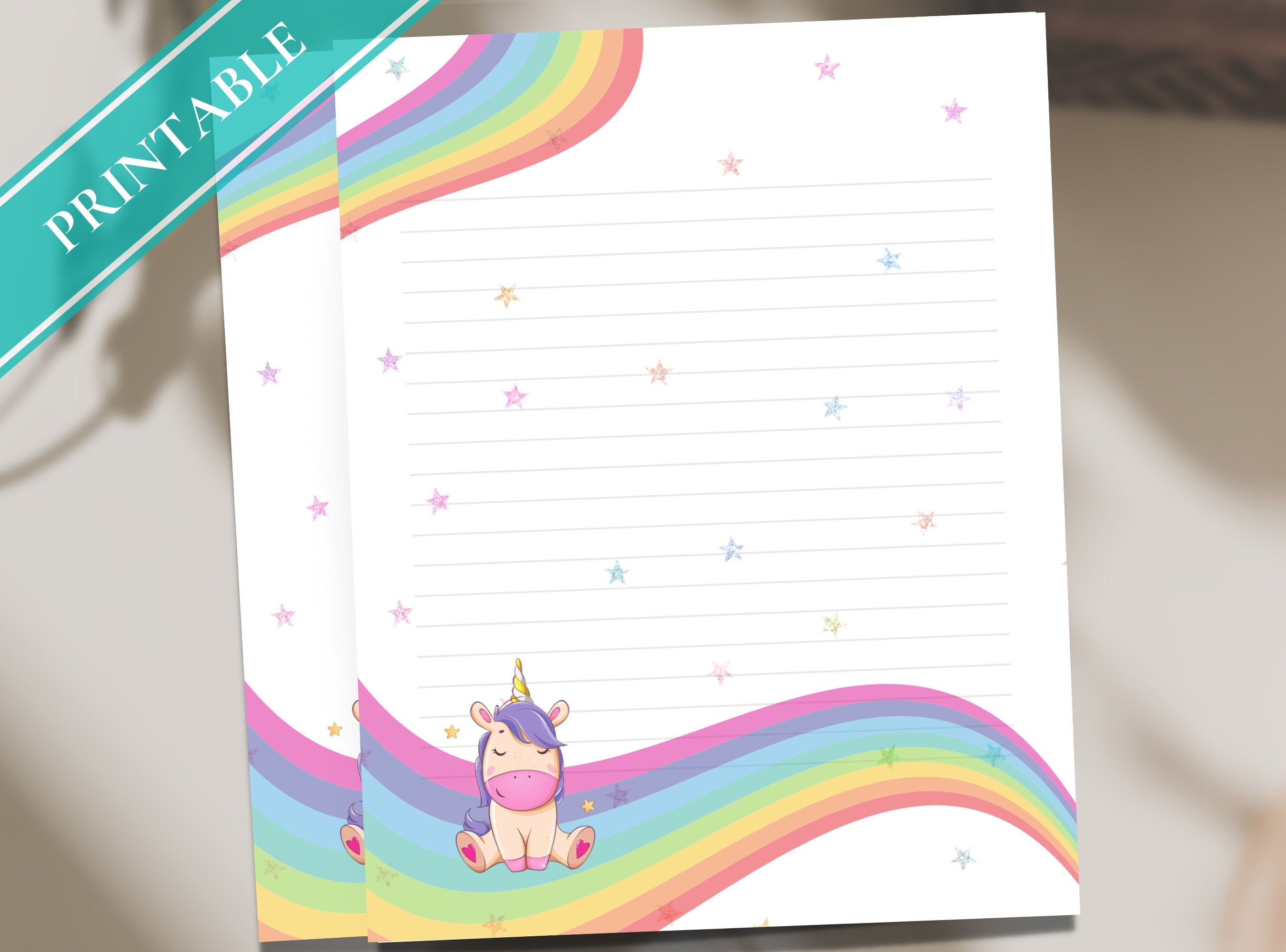 Rainbow Unicorn Printable Stationery Paper - Cute Happy Magic Paper, Letter, Note, Lined Paper, GoodNotes | Happy Unicorn