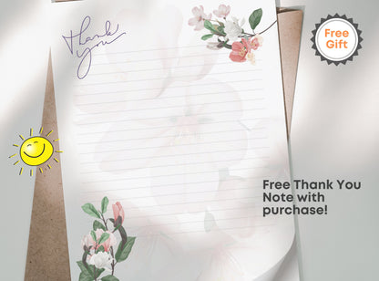 Wild Flowers Printable Stationery Paper - Light Color Florals, Journal Paper, Letter, Note, Lined Paper, Digital, Goodnotes, Thank You