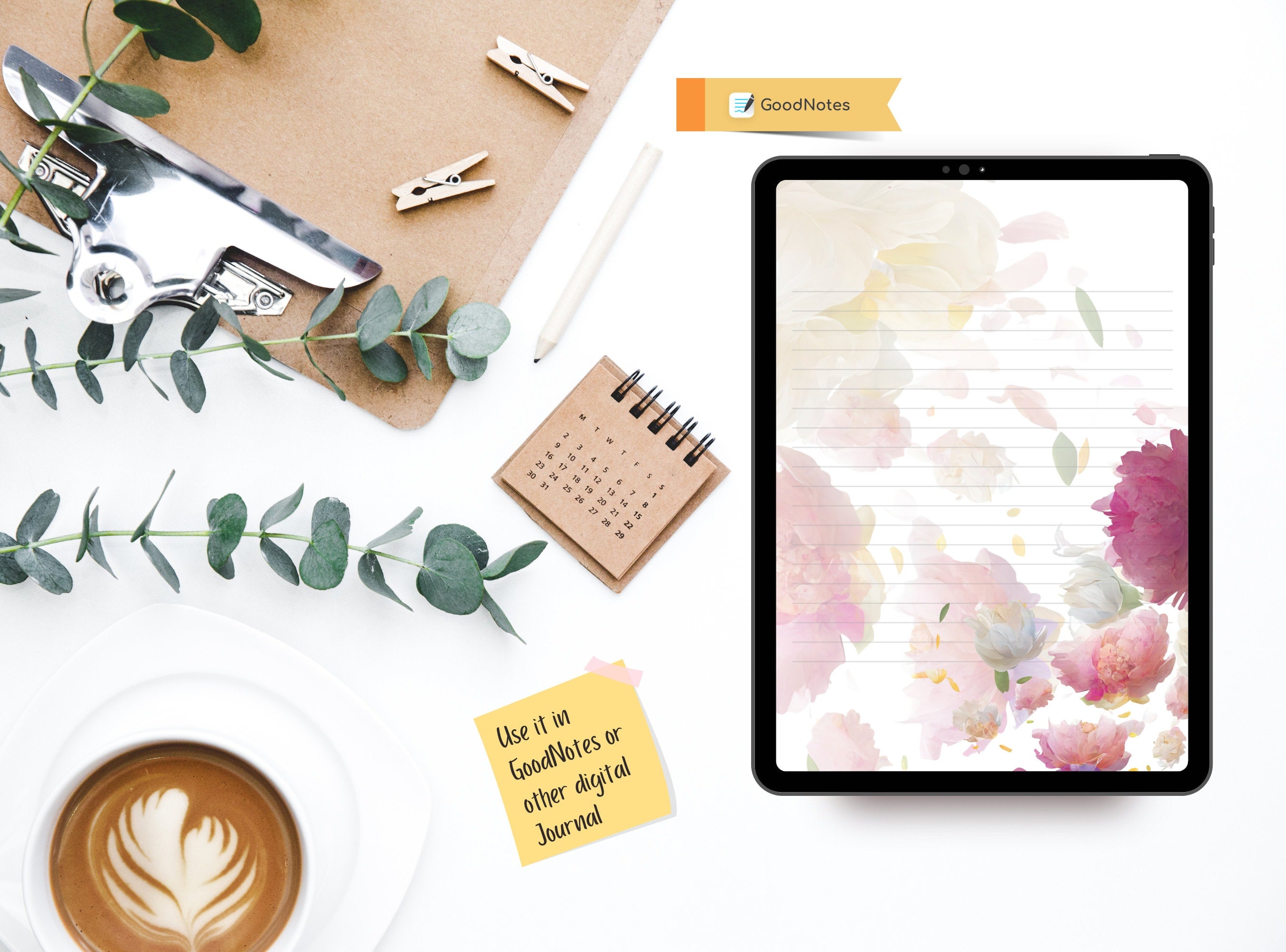 Peonies Flowers Printable Stationery Paper - Pretty Florals, Journal Paper, Letter, Note, Lined Paper, Digital Letter,  GoodNotes | Peony