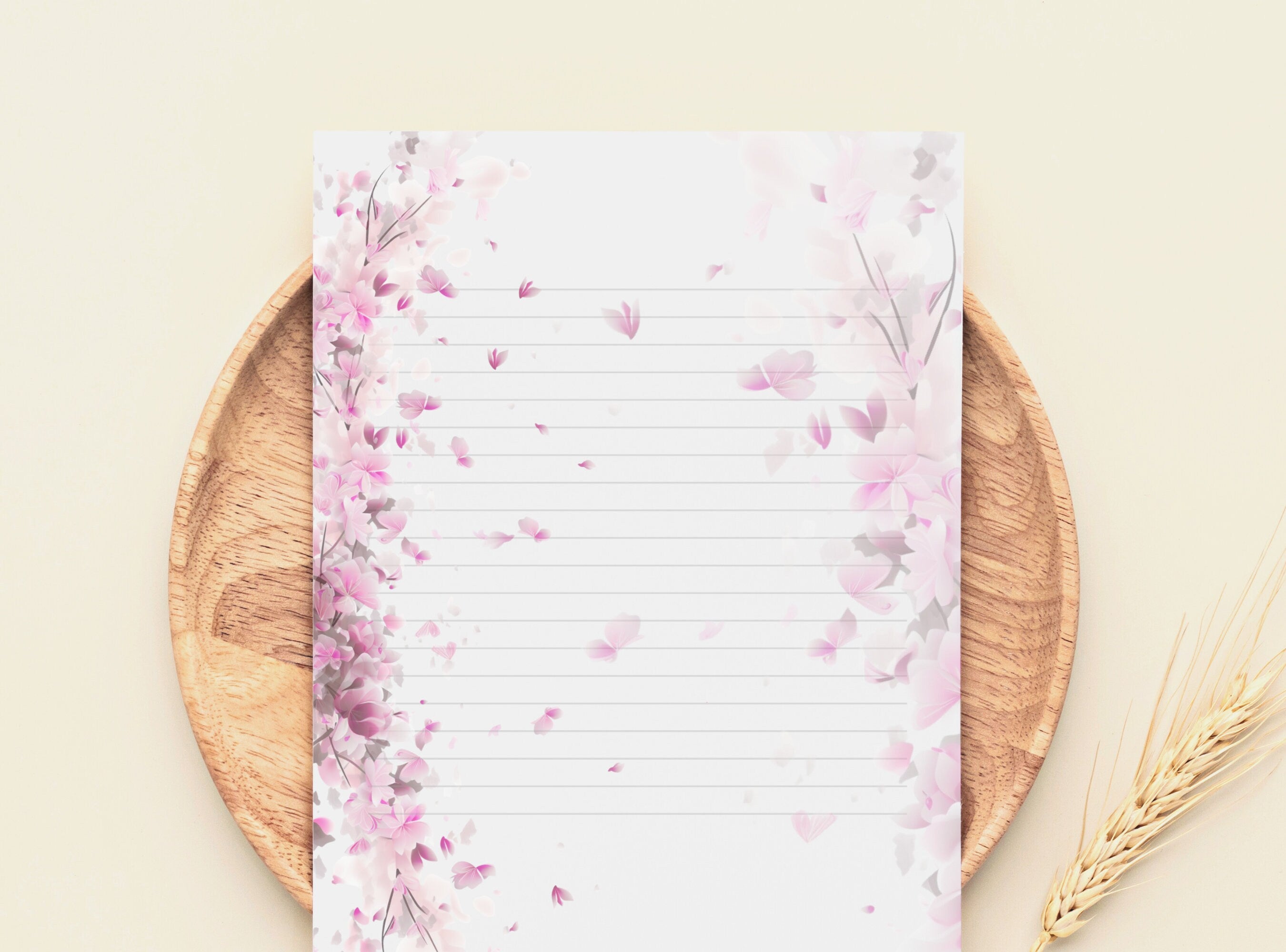 Cherry Blossoms Letter Writing Paper - Printable Stationery Paper - Pink Florals, Digital Journal Paper, Love Note, Lined Paper | Sakura II