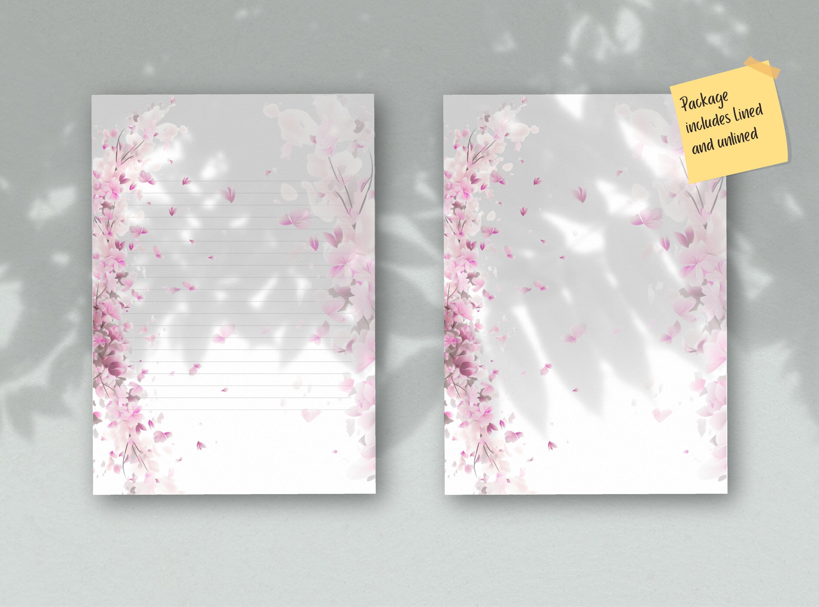 Cherry Blossoms Letter Writing Paper - Printable Stationery Paper - Pink Florals, Digital Journal Paper, Love Note, Lined Paper | Sakura II