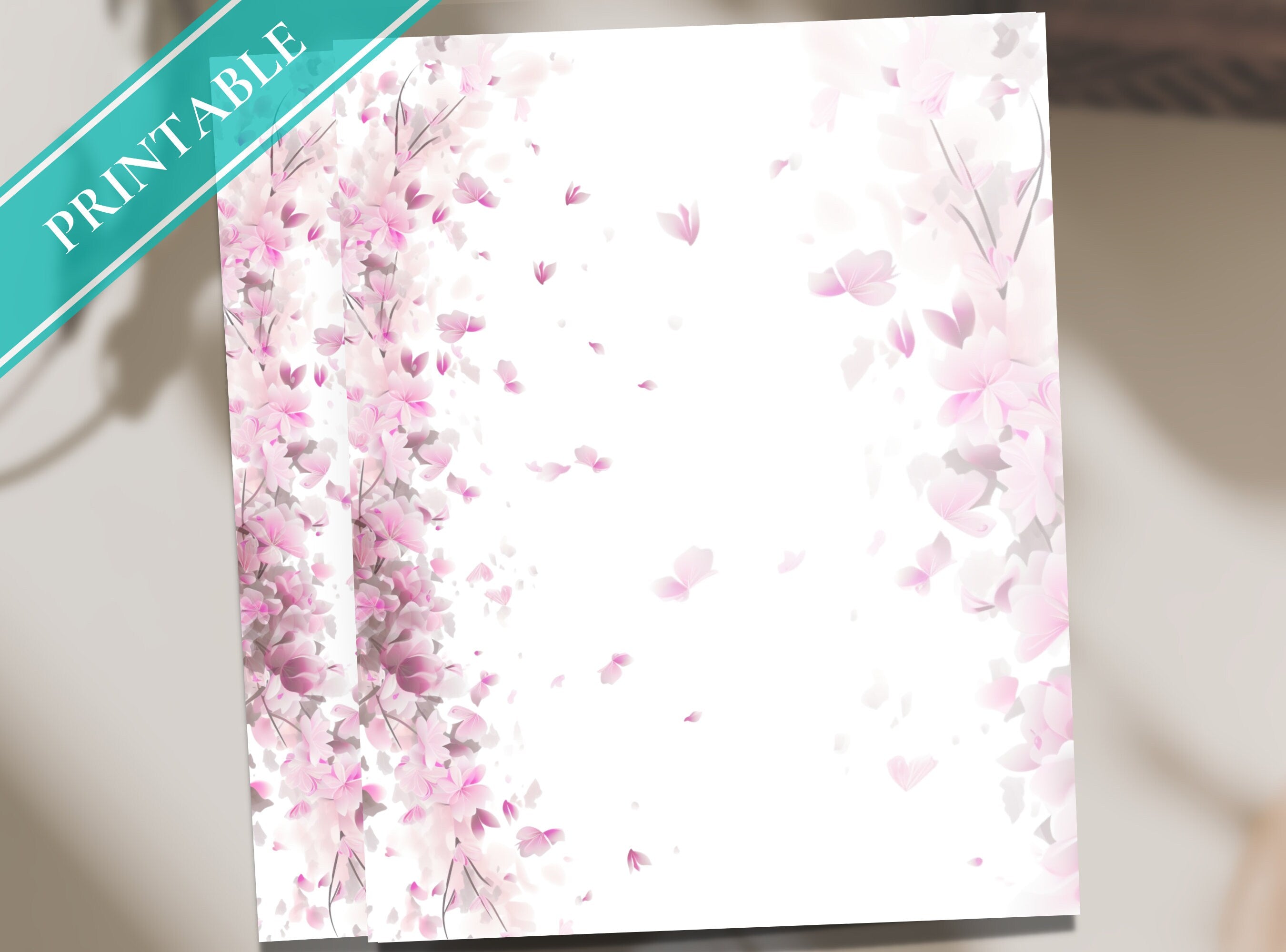 Cherry Blossoms Letter Writing Paper - Printable Stationery Paper - Pink Florals, Digital Journal Paper, Love Note, Lined Paper | Sakura II