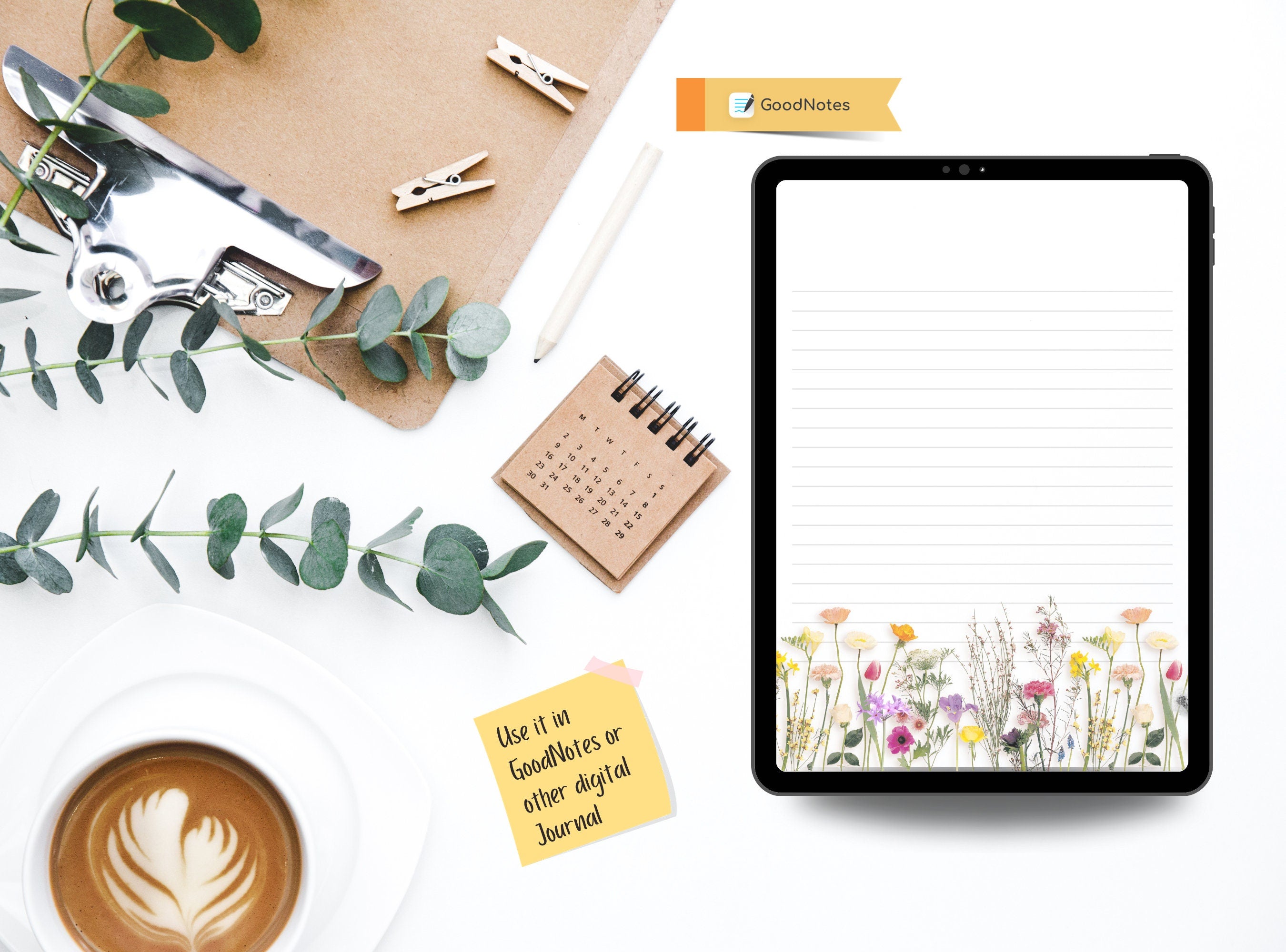 Simple Real Flowers Printable Stationery Paper - Colorful Florals, Journal Paper, Letter, Note, Lined Paper, Digital, Goodnotes, Thank You