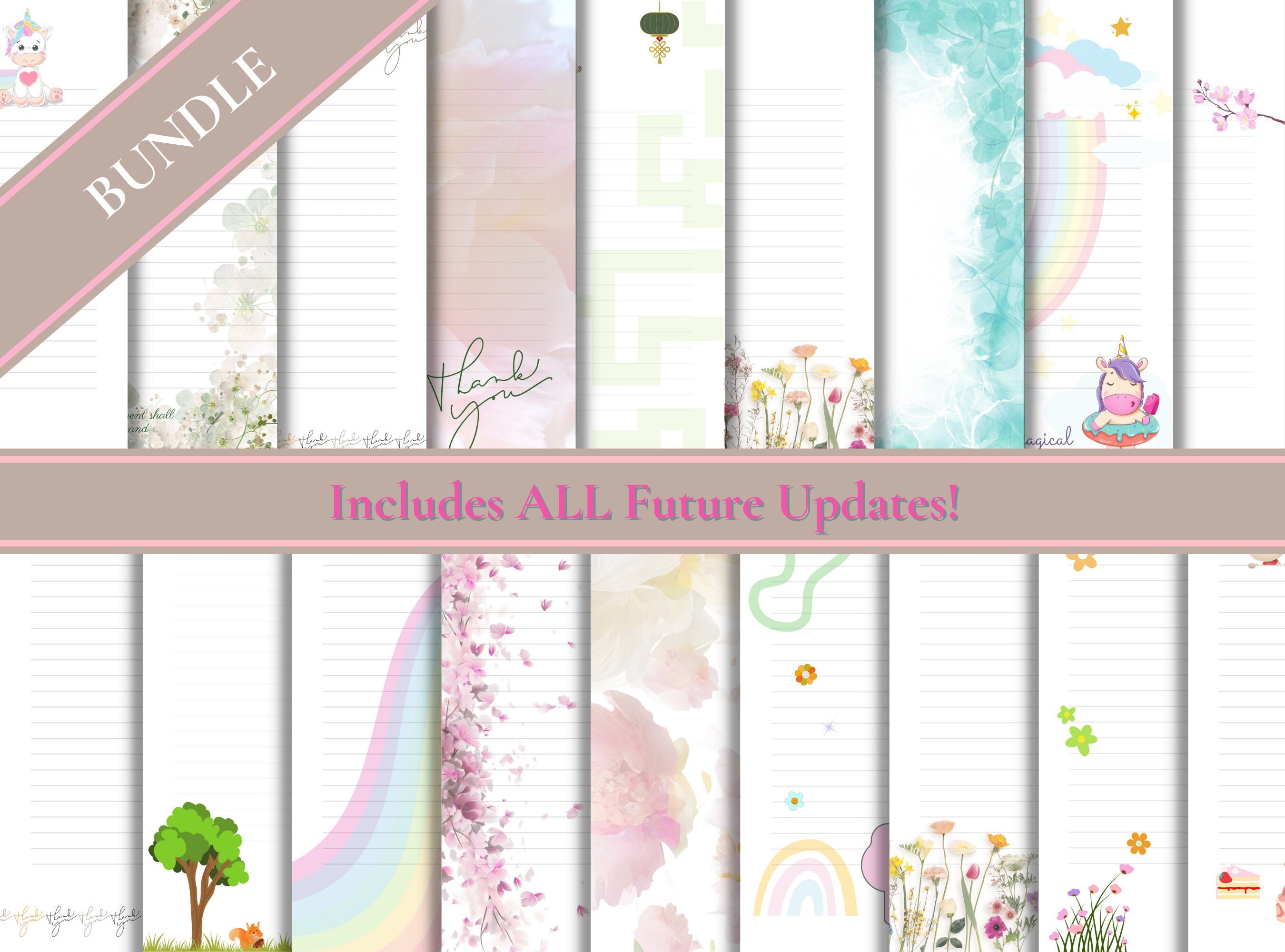 Deluxe Printable Stationery Bundle: Letter Writing Paper, Thank You Notes, Goodnotes, Journal paper, adorable, Flowers | Digital Download
