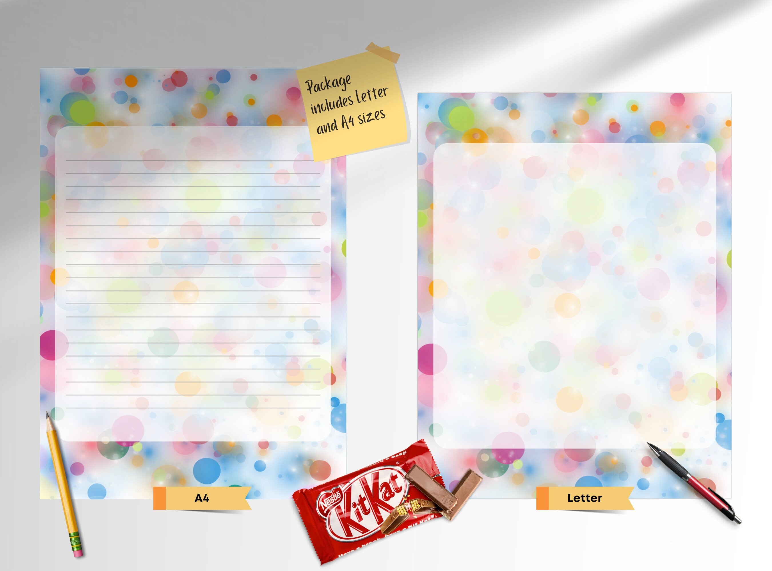 Bubbles Glow Printable Stationery Paper - Colorful Bubbles, Party Journal Paper, Letter, Note, Lined Paper, Digital, Goodnotes, Thank You