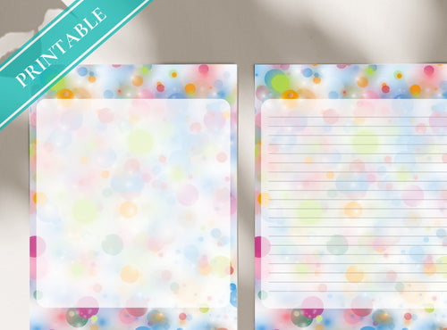 Bubbles Glow Printable Stationery Paper - Colorful Bubbles, Party Journal Paper, Letter, Note, Lined Paper, Digital, Goodnotes, Thank You