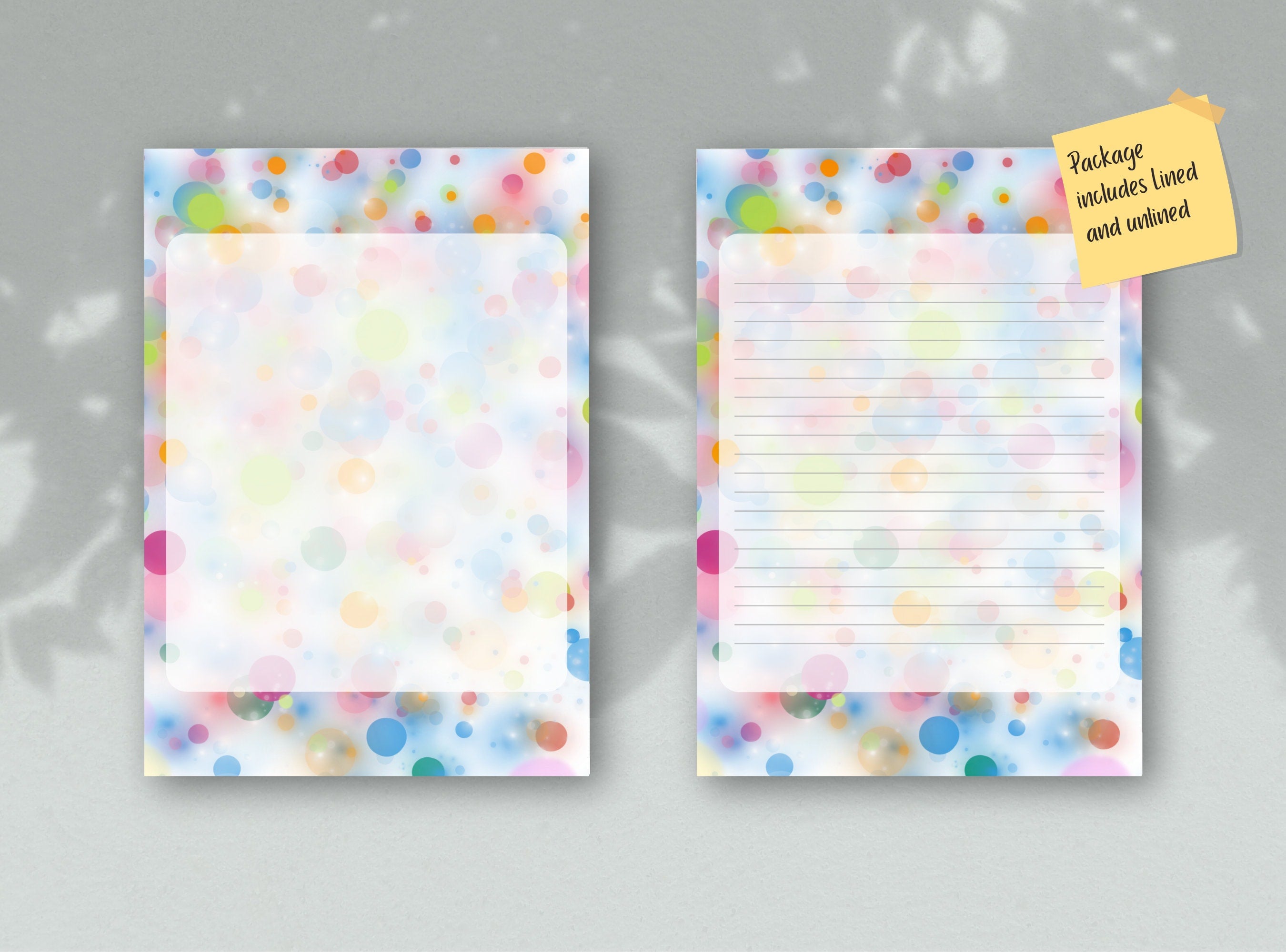 Bubbles Glow Printable Stationery Paper - Colorful Bubbles, Party Journal Paper, Letter, Note, Lined Paper, Digital, Goodnotes, Thank You