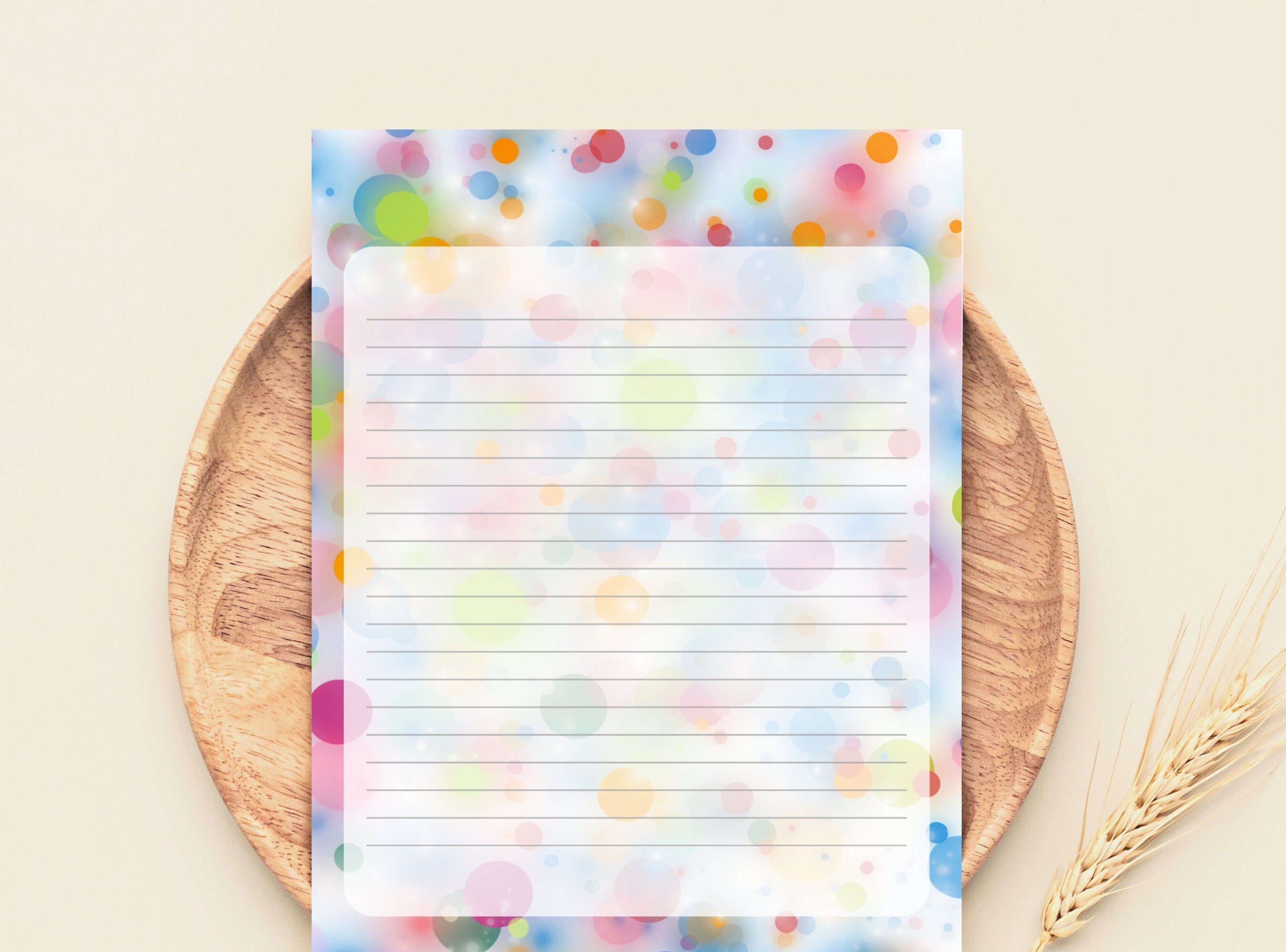 Bubbles Glow Printable Stationery Paper - Colorful Bubbles, Party Journal Paper, Letter, Note, Lined Paper, Digital, Goodnotes, Thank You