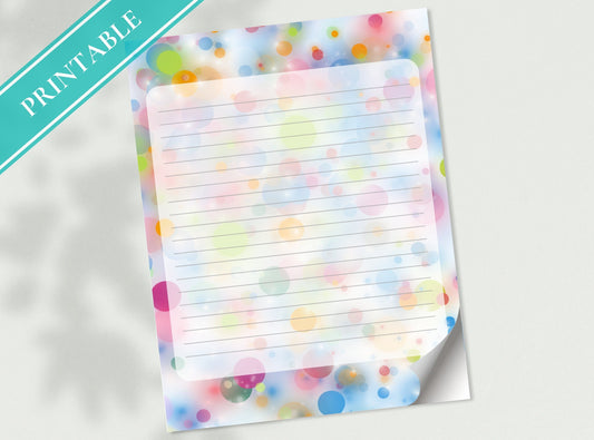 Bubbles Glow Printable Stationery Paper - Colorful Bubbles, Party Journal Paper, Letter, Note, Lined Paper, Digital, Goodnotes, Thank You