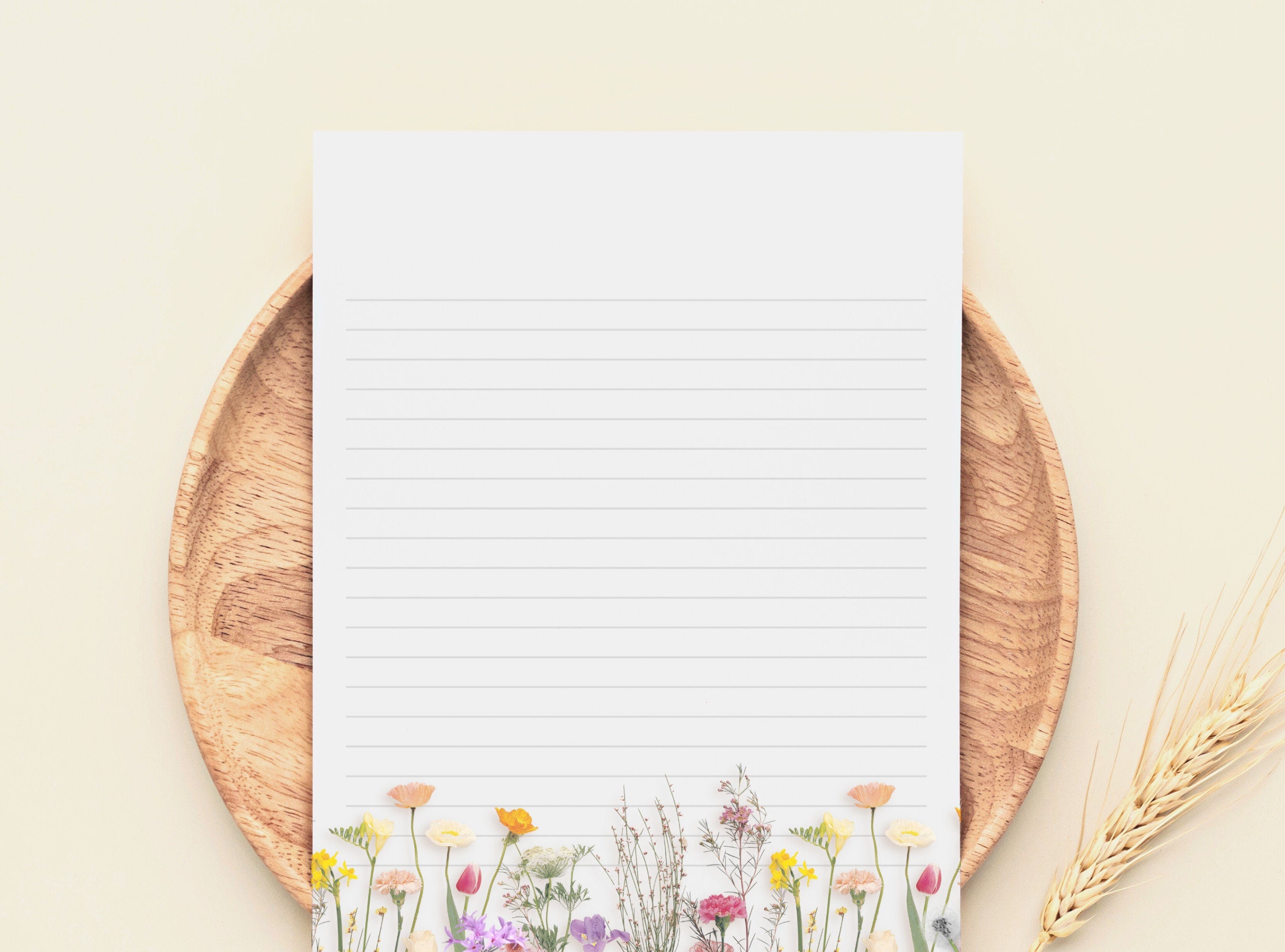 Simple Real Flowers Printable Stationery Paper - Colorful Florals, Journal Paper, Letter, Note, Lined Paper, Digital, Goodnotes, Thank You