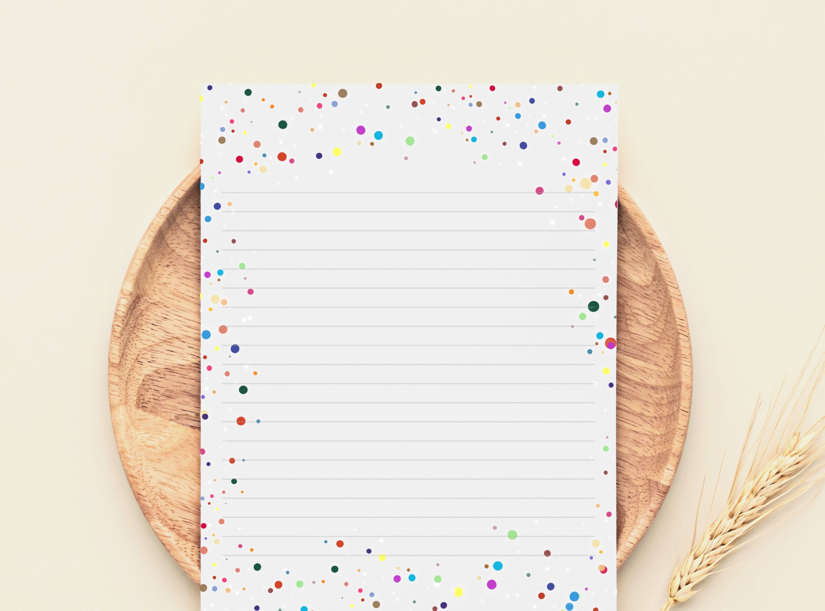 Polka Dots Letter Writing Paper - Printable Stationery Colorful dots, Party fun Journal Paper, Thank You Note, Digital, Goodnotes