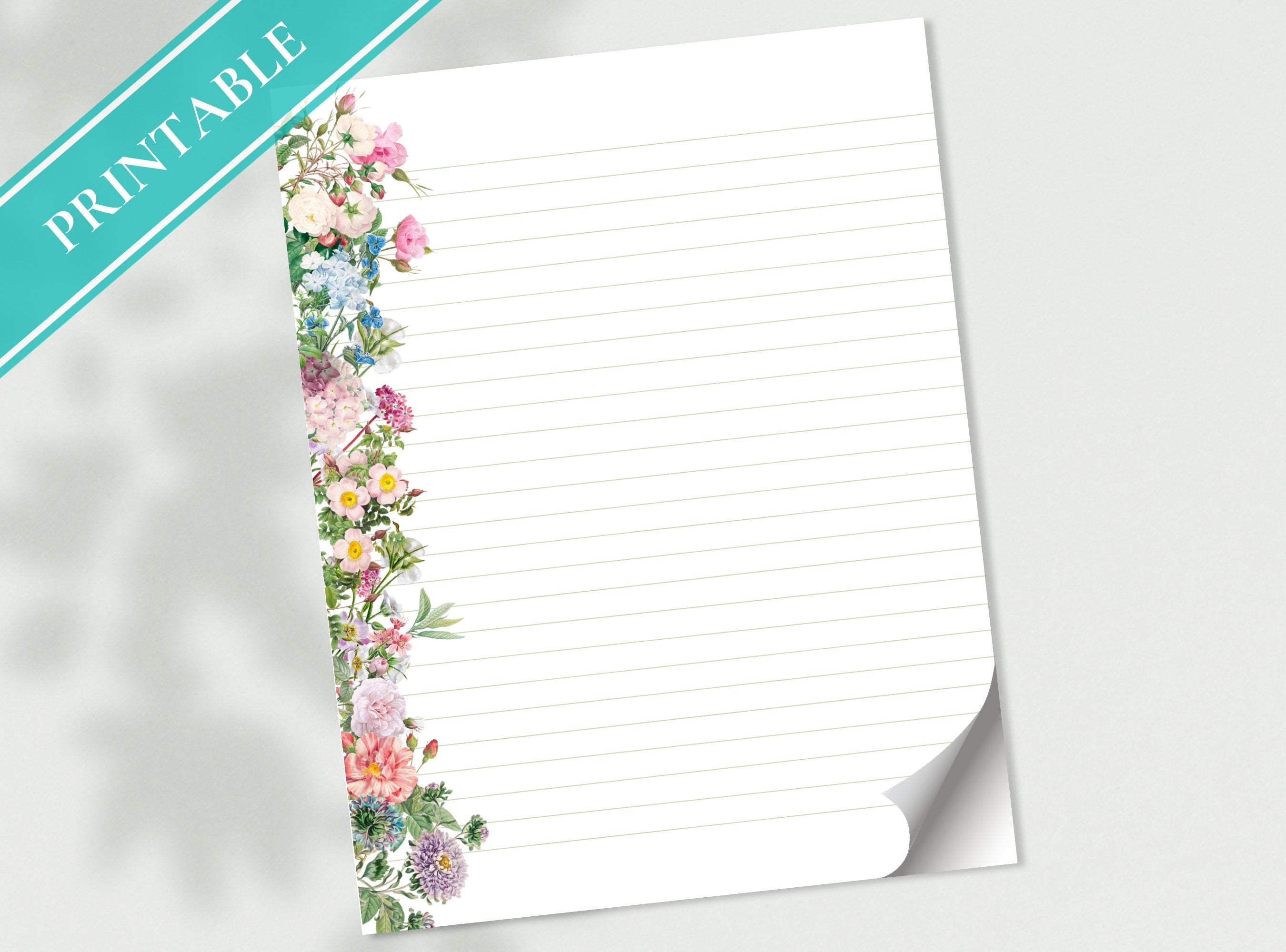 Vintage Flowers Letter Writing Paper - Printable Stationery - Love Letter, Journal Paper, Note, Lined Paper, Goodnotes, Thank You | Florals