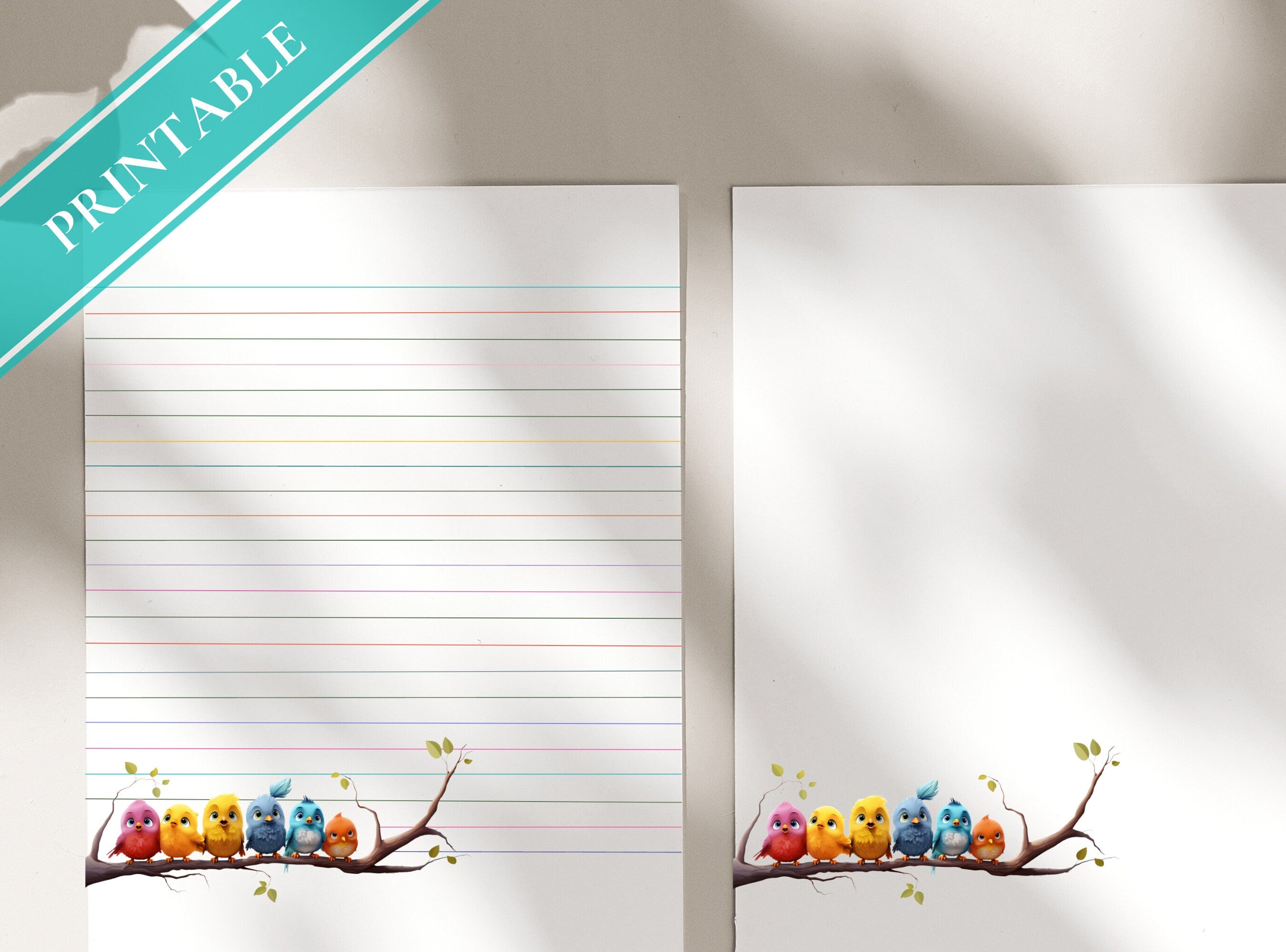 Baby Birds Letter Writing Paper - Printable Stationery Love Letter, Journal Paper, Note, Lined Paper, Digital, Goodnotes,  | Happy Birdies