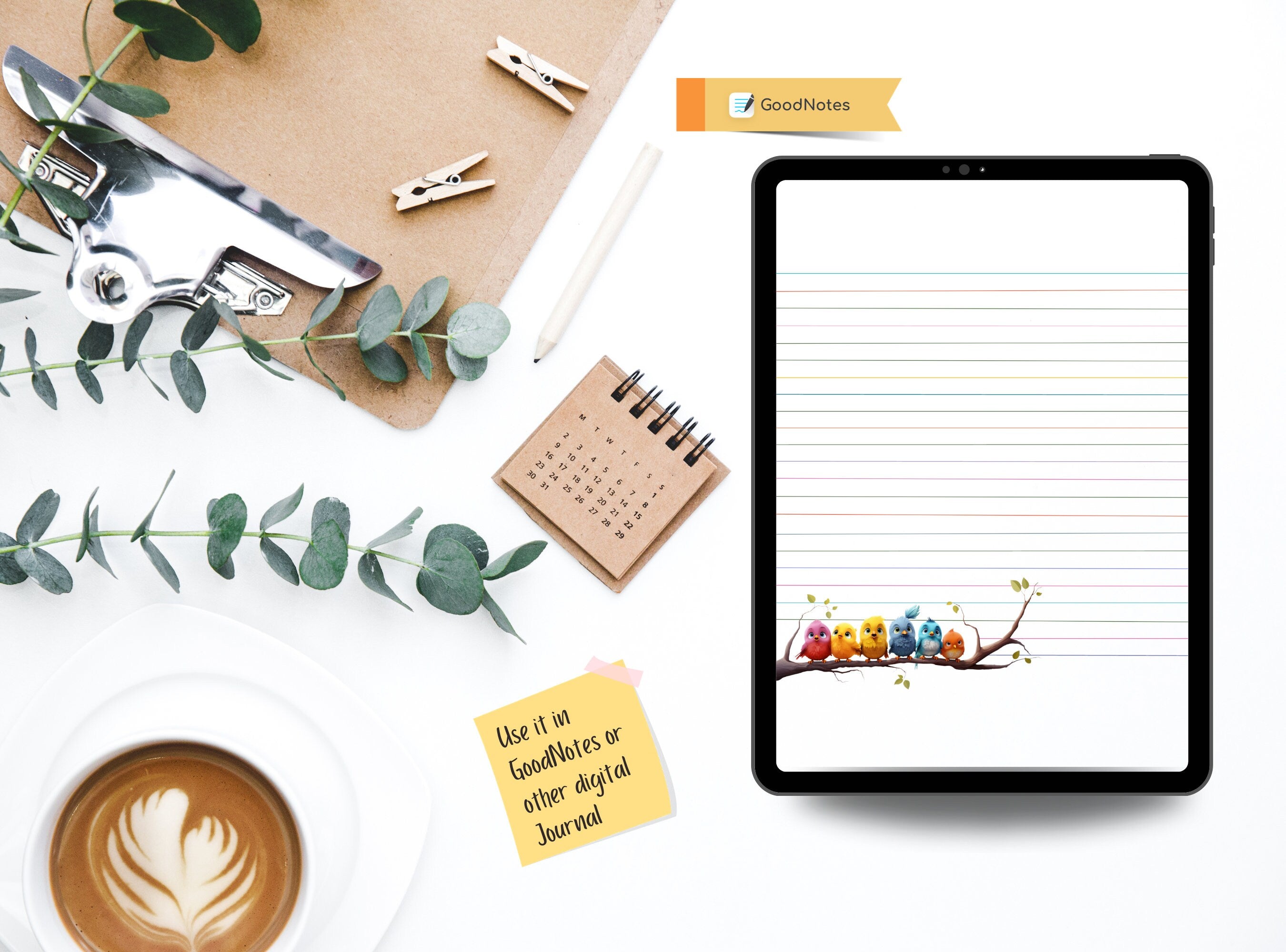 Baby Birds Letter Writing Paper - Printable Stationery Love Letter, Journal Paper, Note, Lined Paper, Digital, Goodnotes,  | Happy Birdies