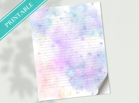 Purple Sky Letter Writing Paper - Printable Stationery - Love Letter, Journal Paper, Note, Lined Paper, Goodnotes, Thank You | Tie Die