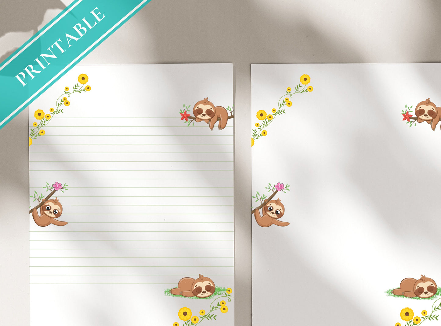 Funny Sloth Letter Writing Paper - Printable Stationery - Love Letter, Journal Paper, Note, Lined Paper, Goodnotes, Thank You | Cute Animals