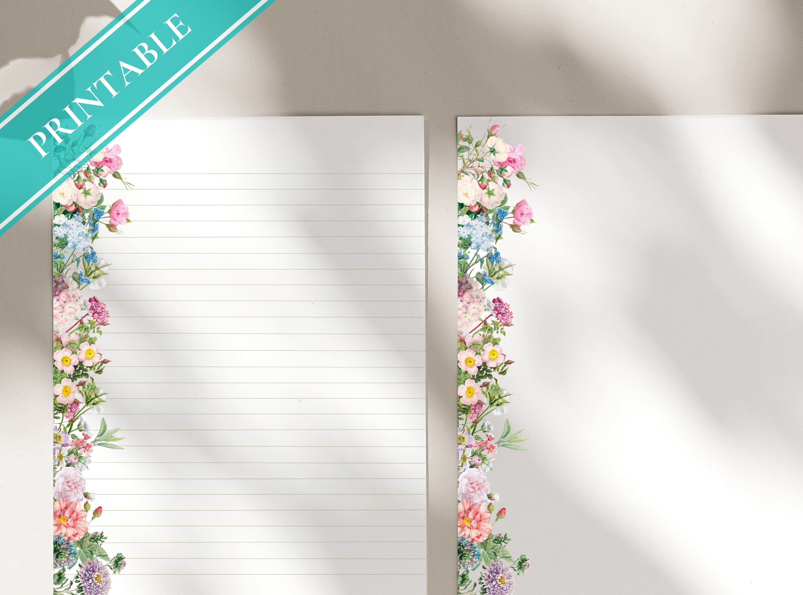 Vintage Flowers Letter Writing Paper - Printable Stationery - Love Letter, Journal Paper, Note, Lined Paper, Goodnotes, Thank You | Florals