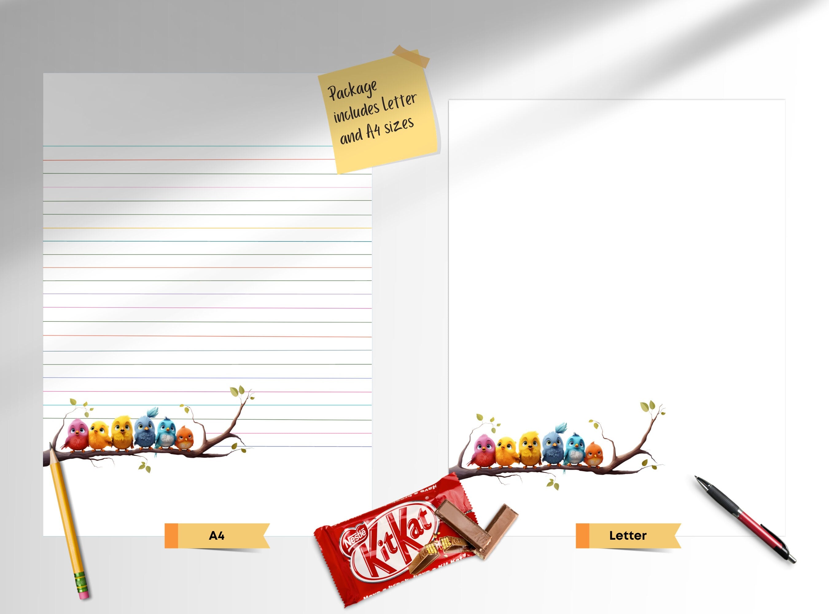 Baby Birds Letter Writing Paper - Printable Stationery Love Letter, Journal Paper, Note, Lined Paper, Digital, Goodnotes,  | Happy Birdies