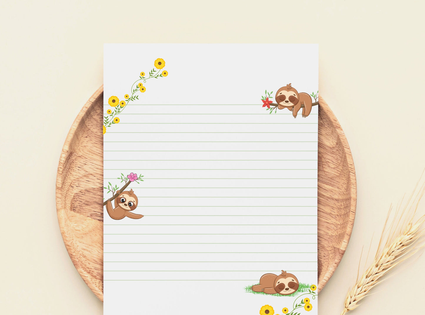 Funny Sloth Letter Writing Paper - Printable Stationery - Love Letter, Journal Paper, Note, Lined Paper, Goodnotes, Thank You | Cute Animals