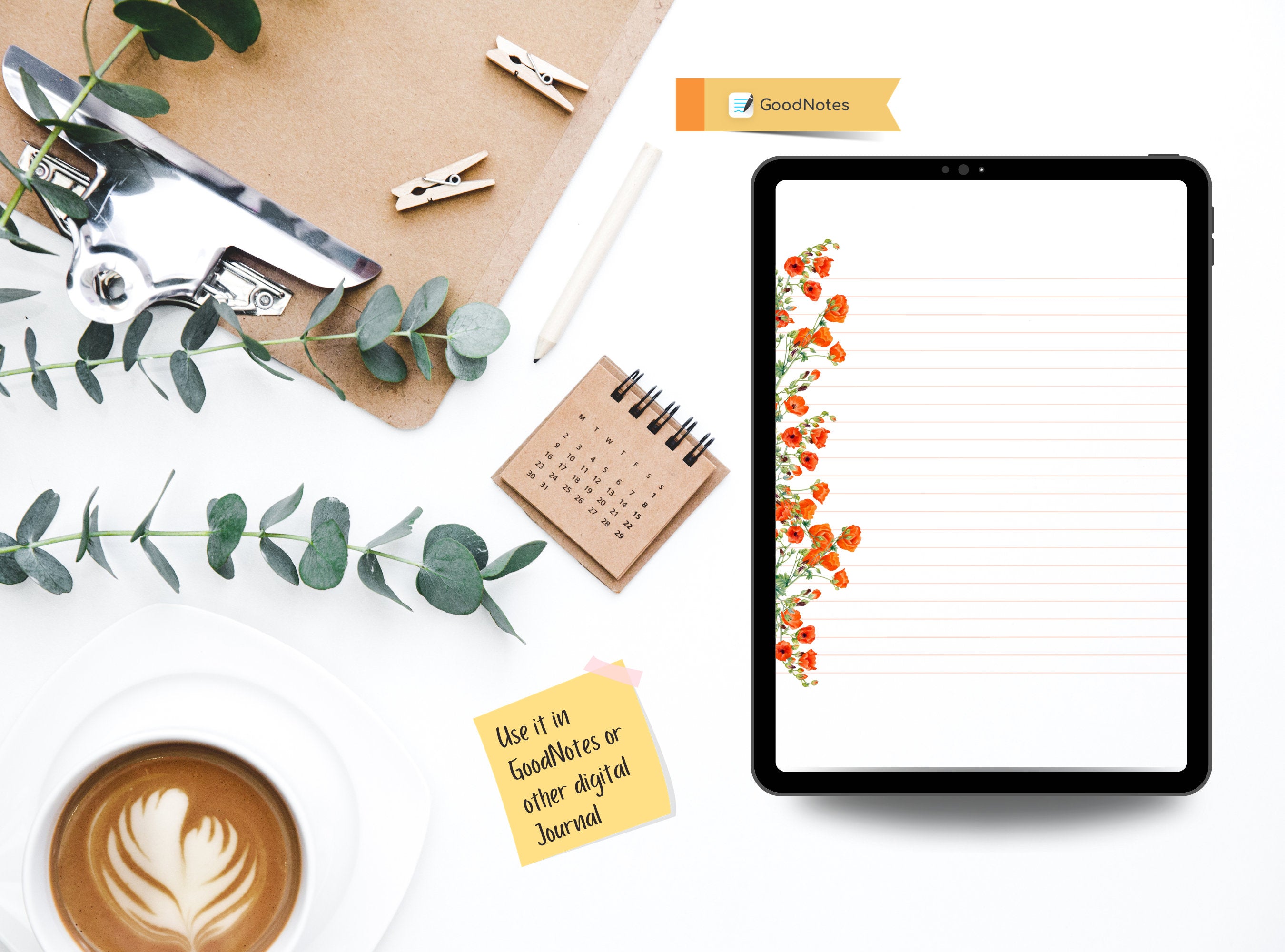 Poppies Flowers Letter Writing Paper - Printable Stationery - Love Letter, Journal Paper, Note, Lined, Goodnotes, Thank You | Cute Animals