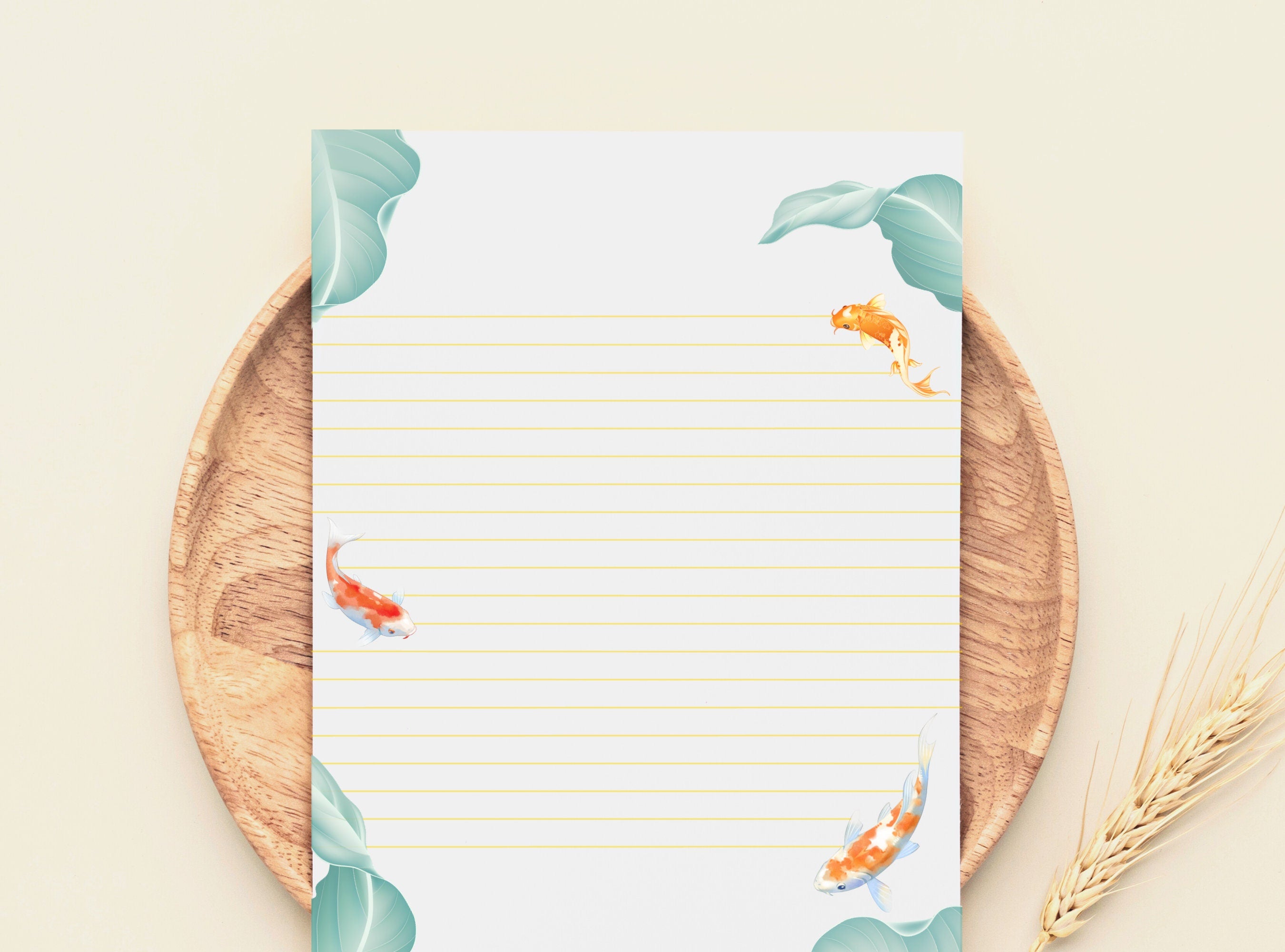 Koi Fish Letter Writing Paper - Printable Stationery - Love Letter, Journal Paper, Note, Lined, Goodnotes, Thank You Note | Nature