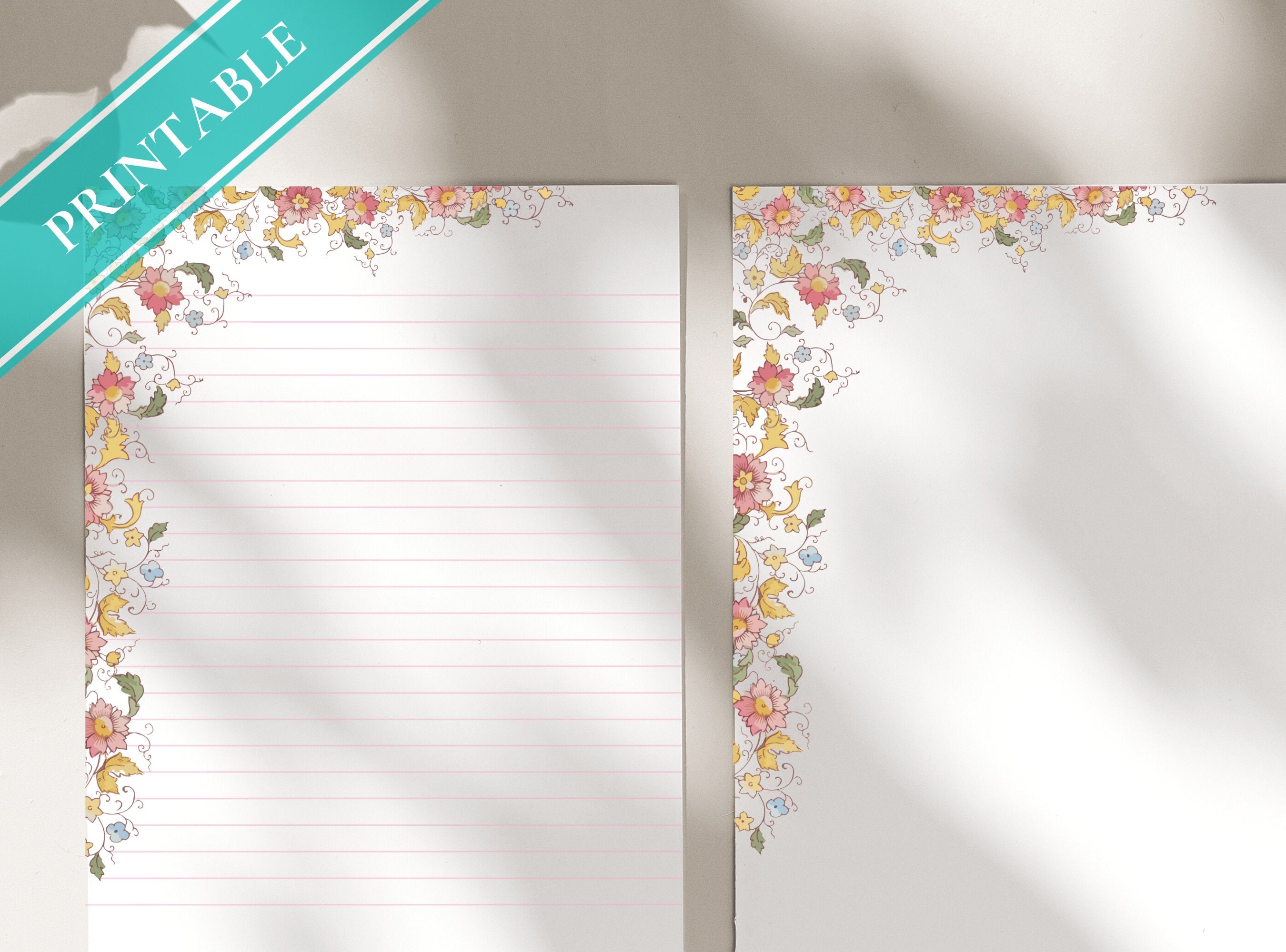 Vintage Florals Stationery  Letter Writing Paper - Printable letter, Love Letter, Journal Paper, Lined, A4,Goodnotes, Thank You | Noritake