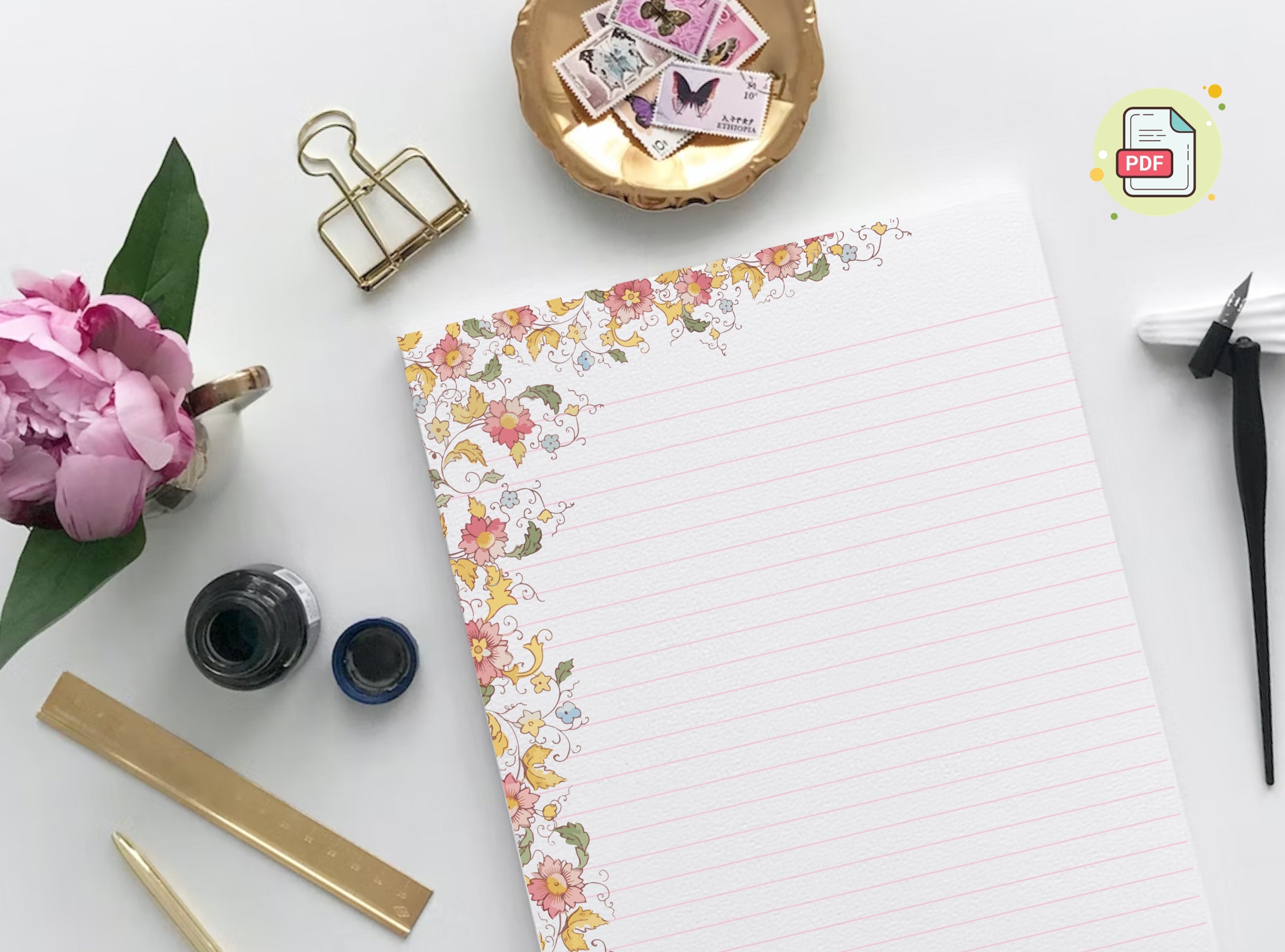 Vintage Florals Stationery  Letter Writing Paper - Printable letter, Love Letter, Journal Paper, Lined, A4,Goodnotes, Thank You | Noritake