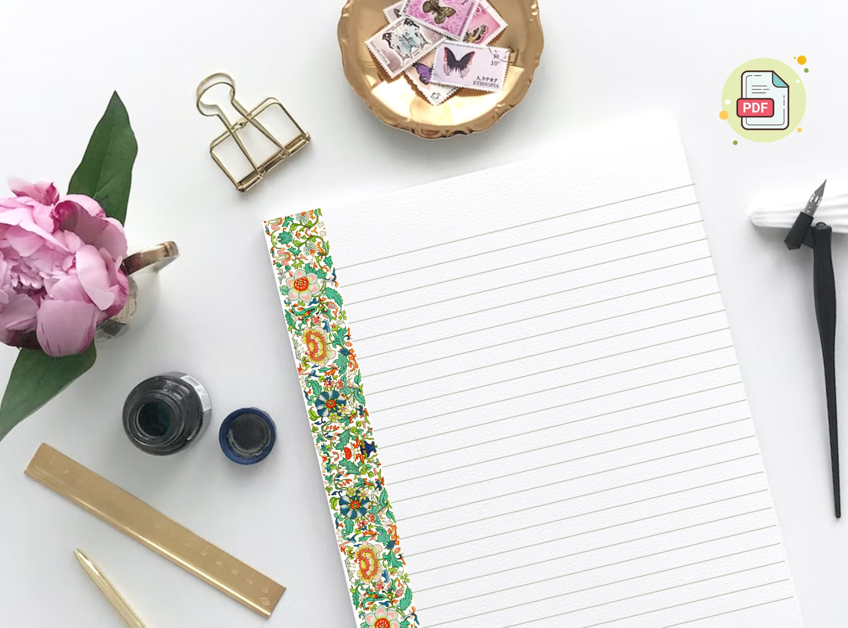 Vintage Chinese Florals Pattern Stationery  Letter Writing Paper - Printable letter, Love Letter, Journal Paper,Lined, Goodnotes | Botanical