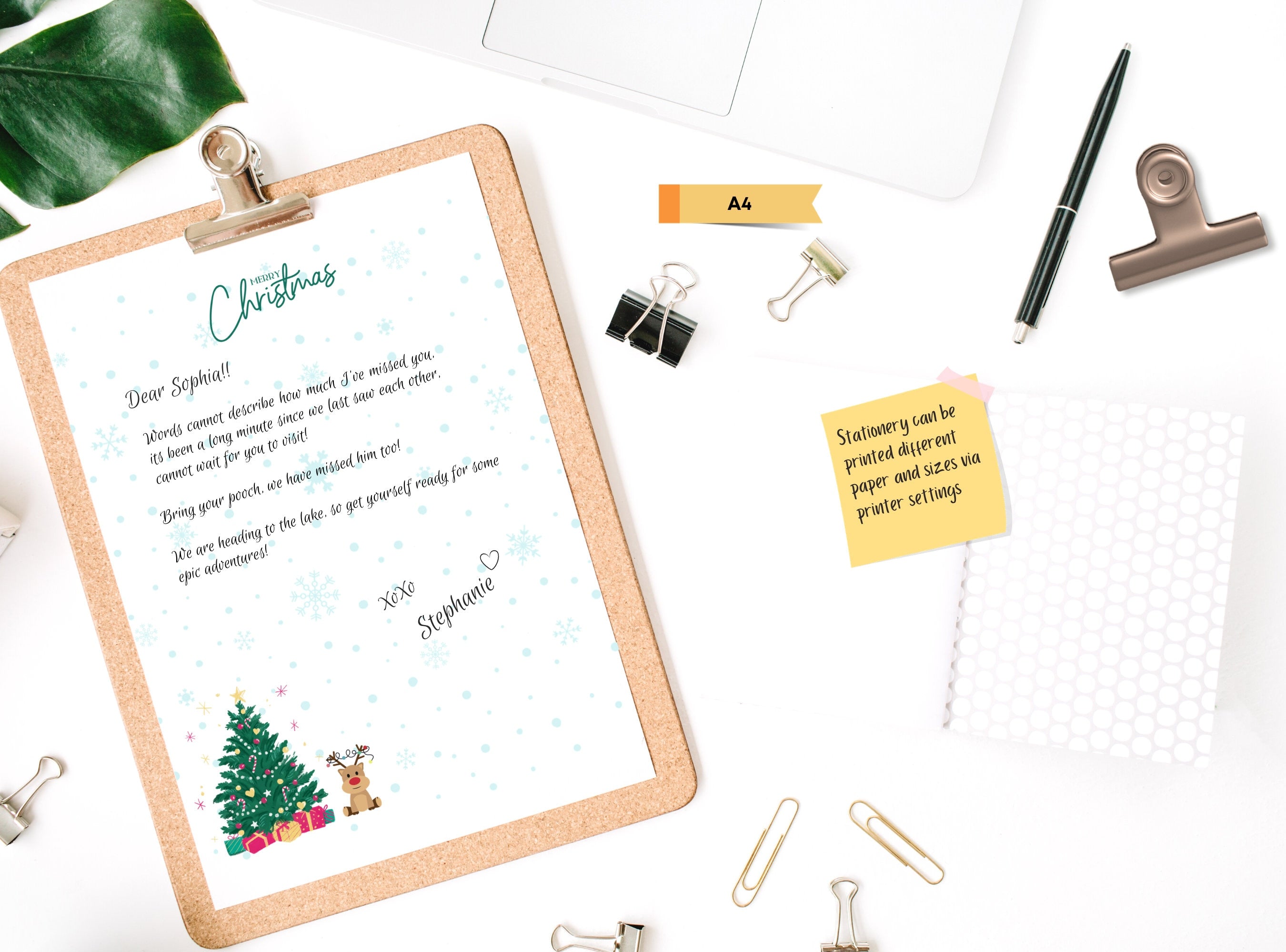 Merry Christmas Tree Reindeer Stationery Letter Writing Paper - Printable letter, Love Letter, Journal Paper, Lined, Goodnotes | Holidays