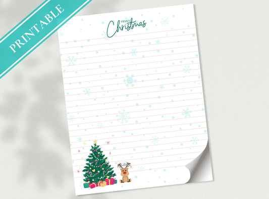 Merry Christmas Tree Reindeer Stationery Letter Writing Paper - Printable letter, Love Letter, Journal Paper, Lined, Goodnotes | Holidays